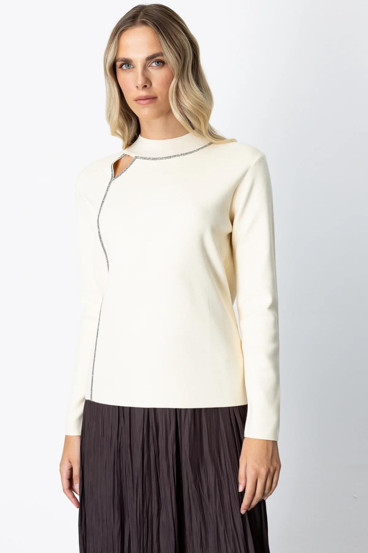 Pencere Detaylı Taşlı Kazak