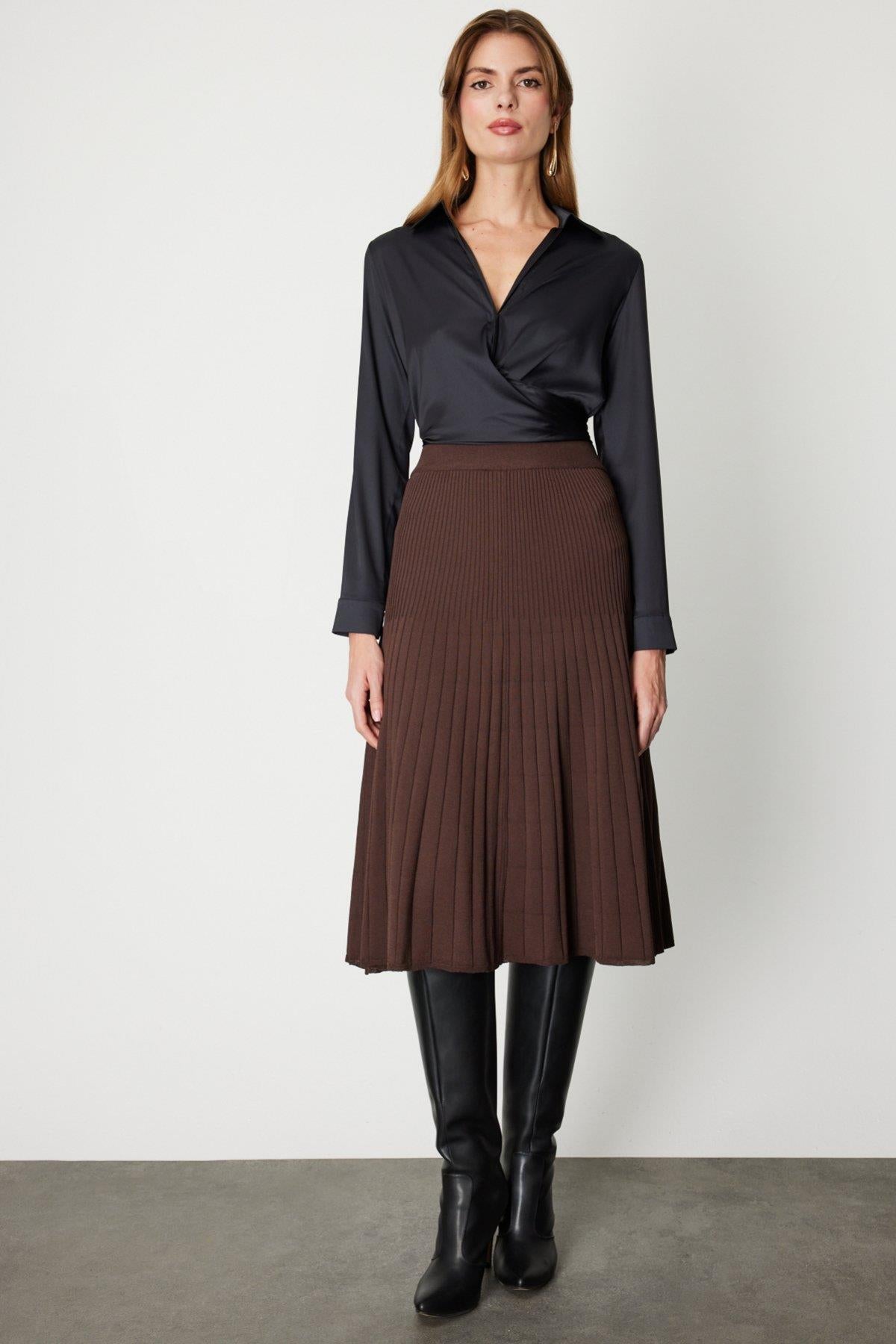 Astarlı Triko Midi Boy Etek