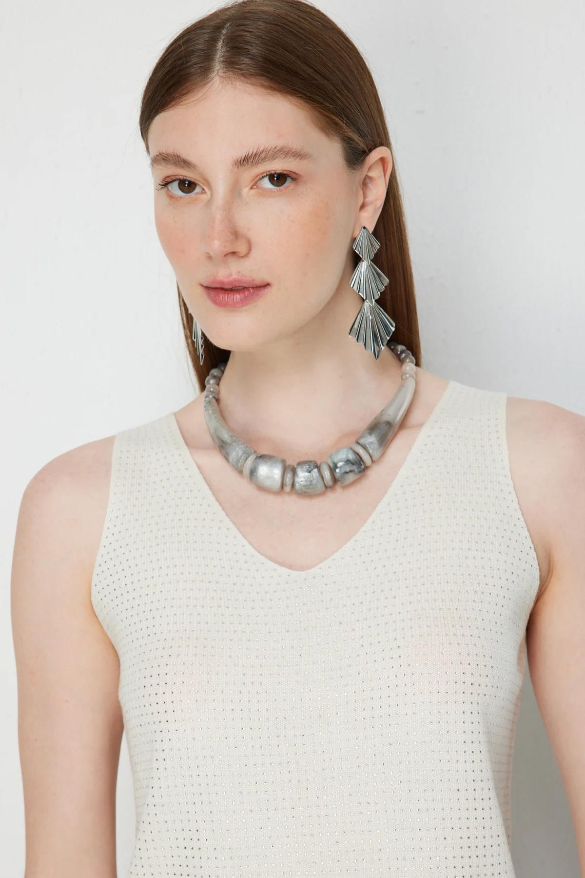 V-Neck Embellished Sleeveless Blouse