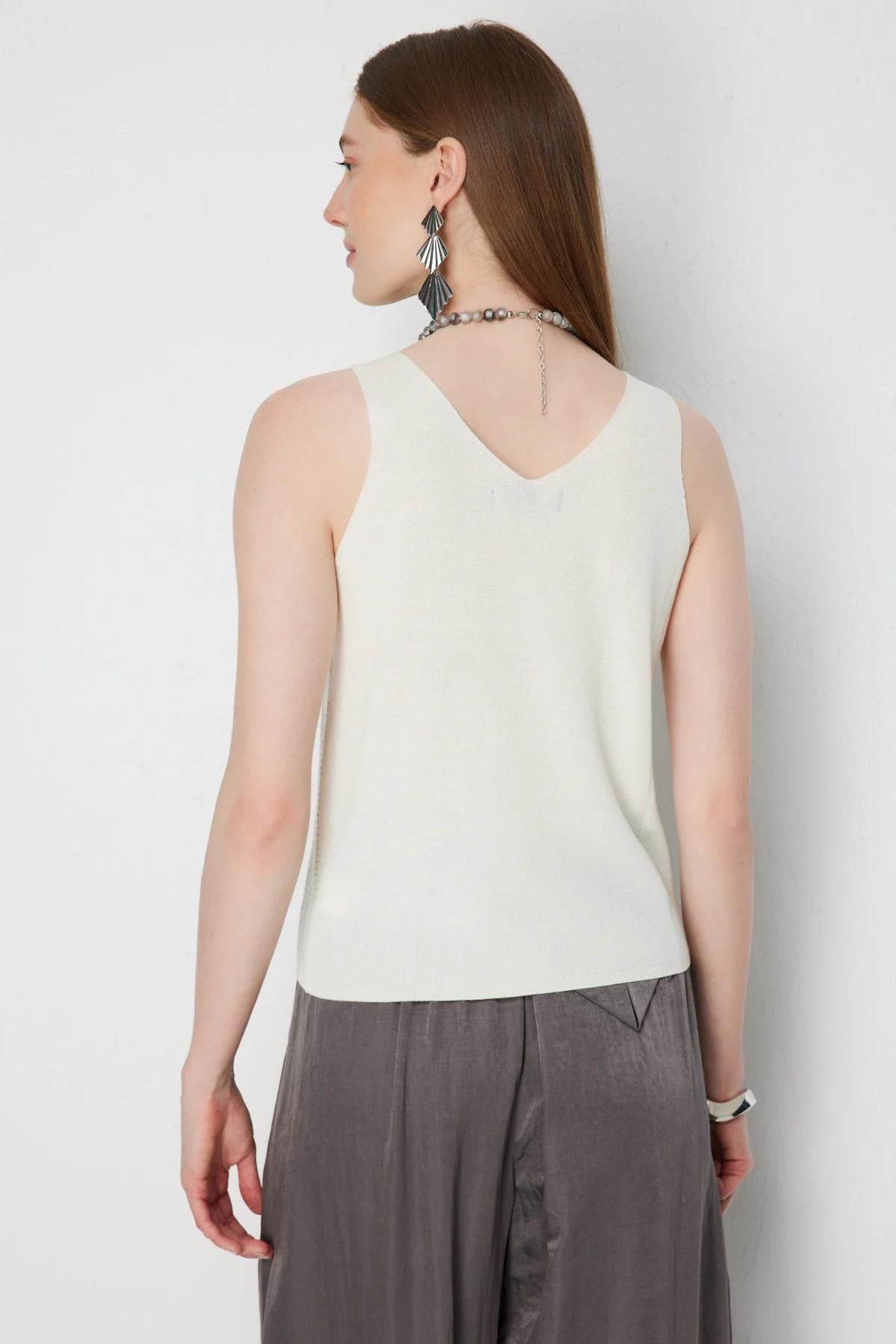 V-Neck Embellished Sleeveless Blouse