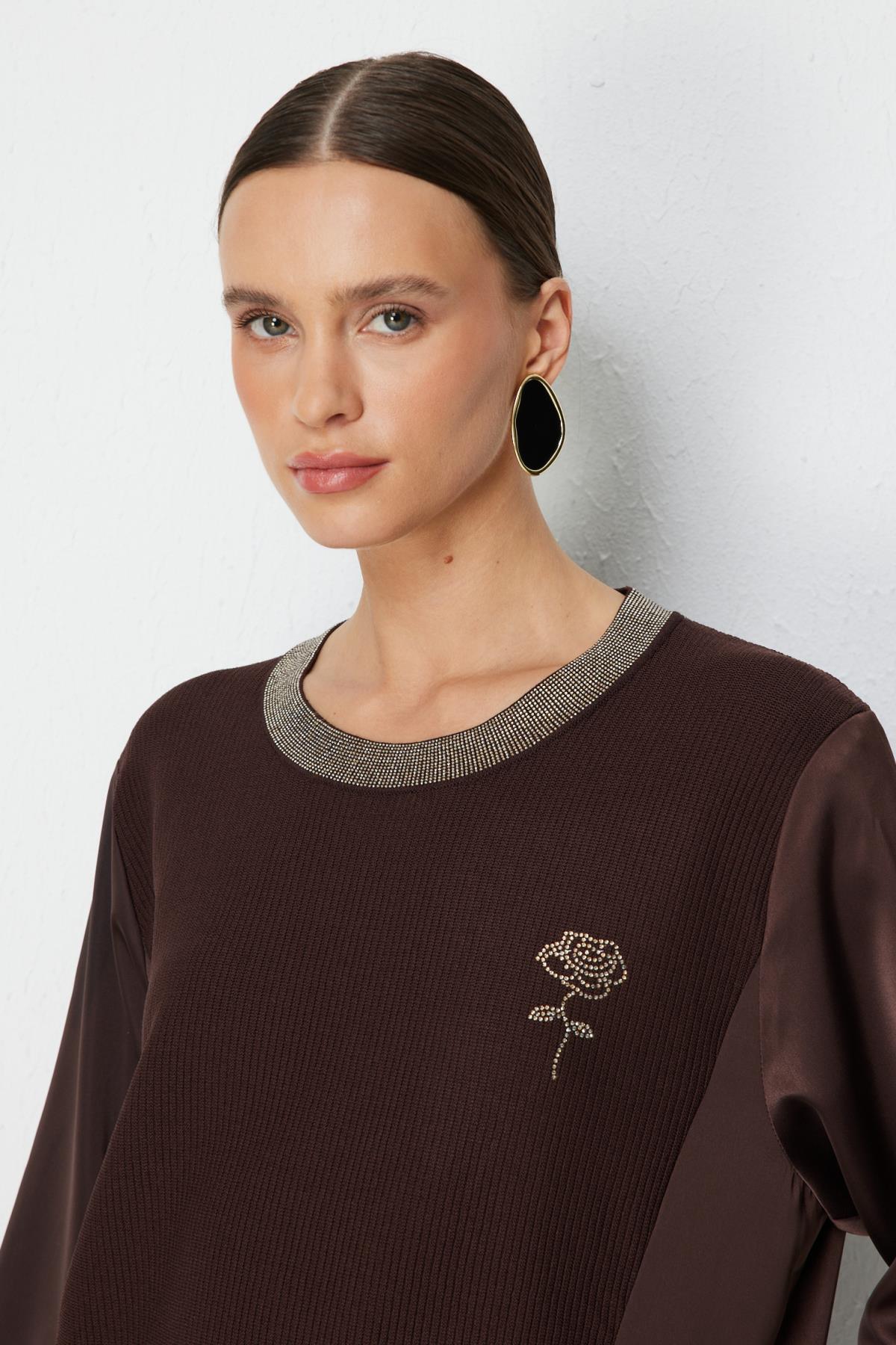 Crew Neck Blouse with Stone Embellishment