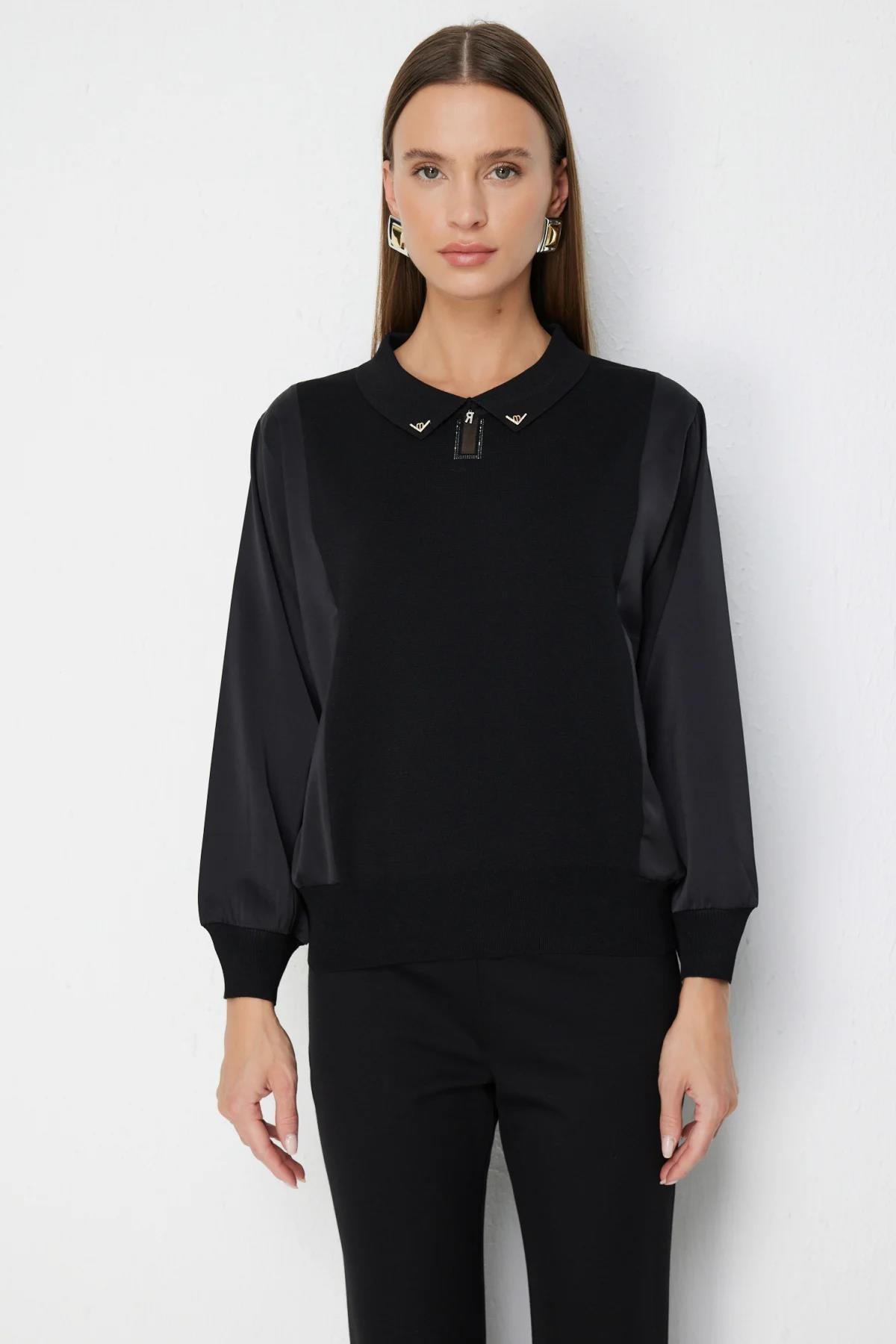 Blouse with Rhinestone Collar