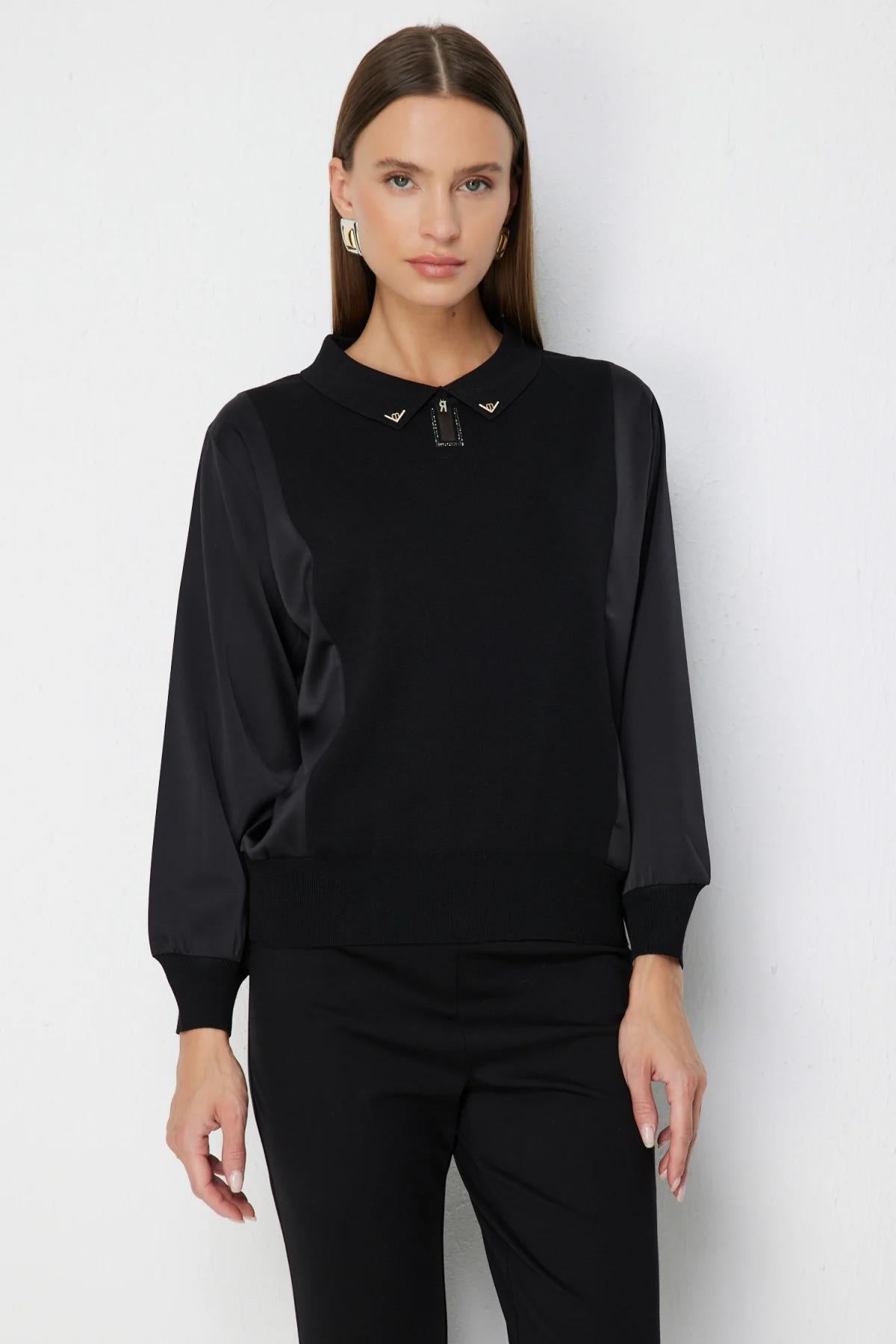Blouse with Rhinestone Collar
