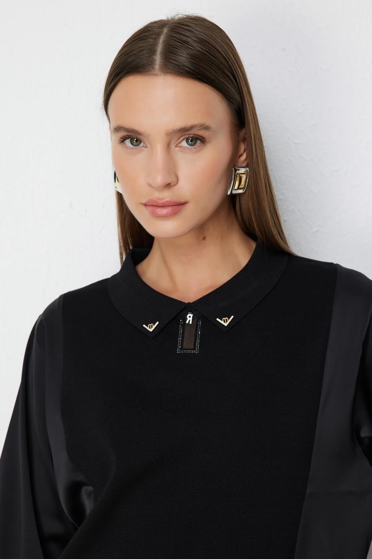 Blouse with Rhinestone Collar