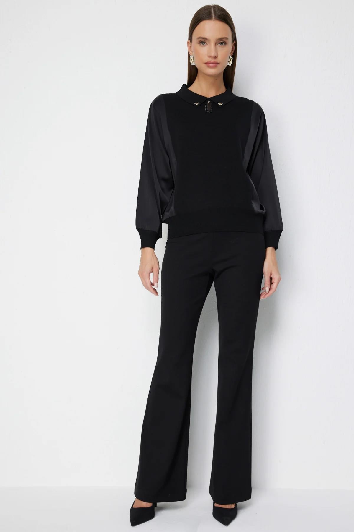 Blouse with Rhinestone Collar