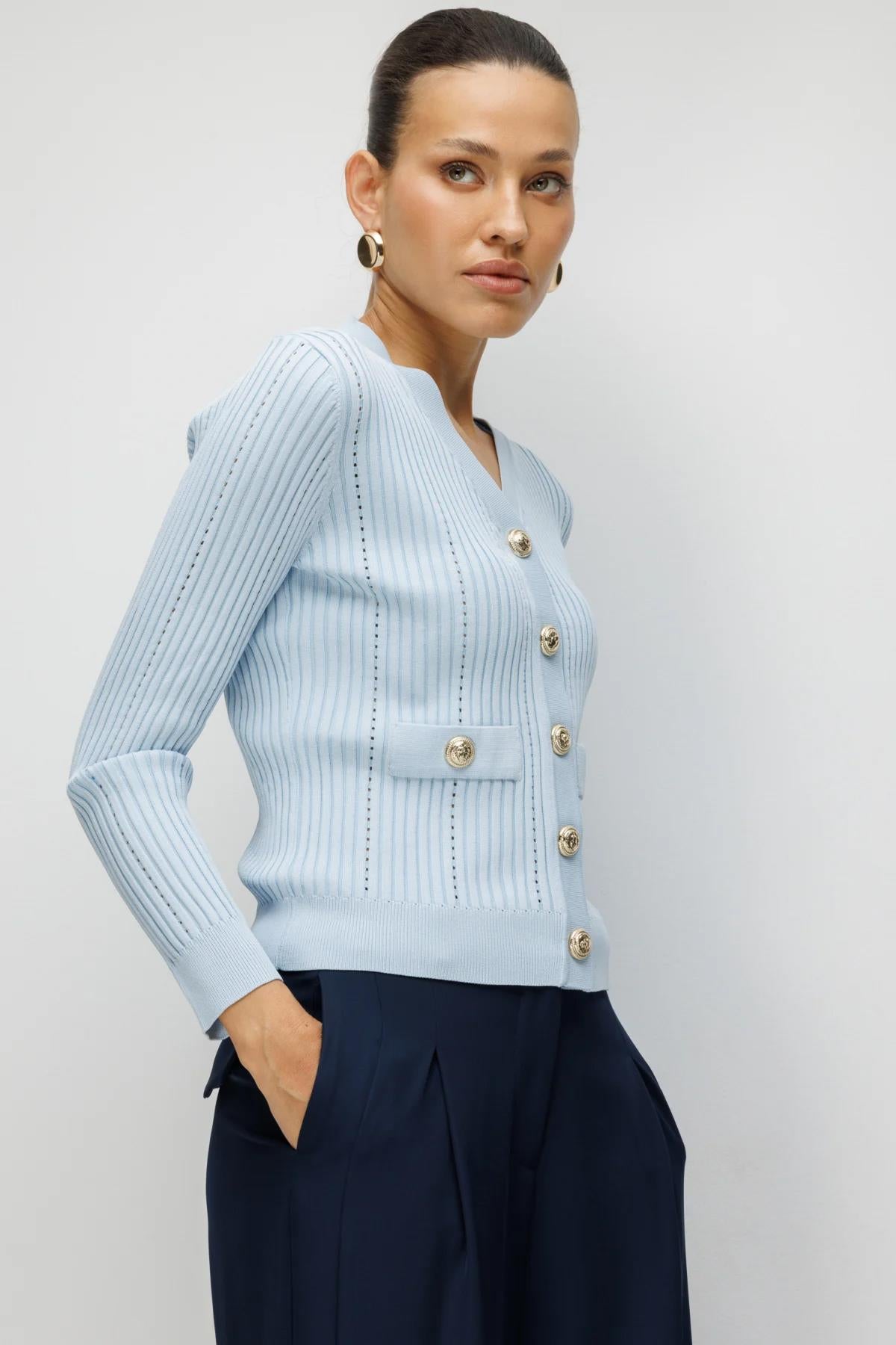 V Yaka Fitilli Triko Hırka