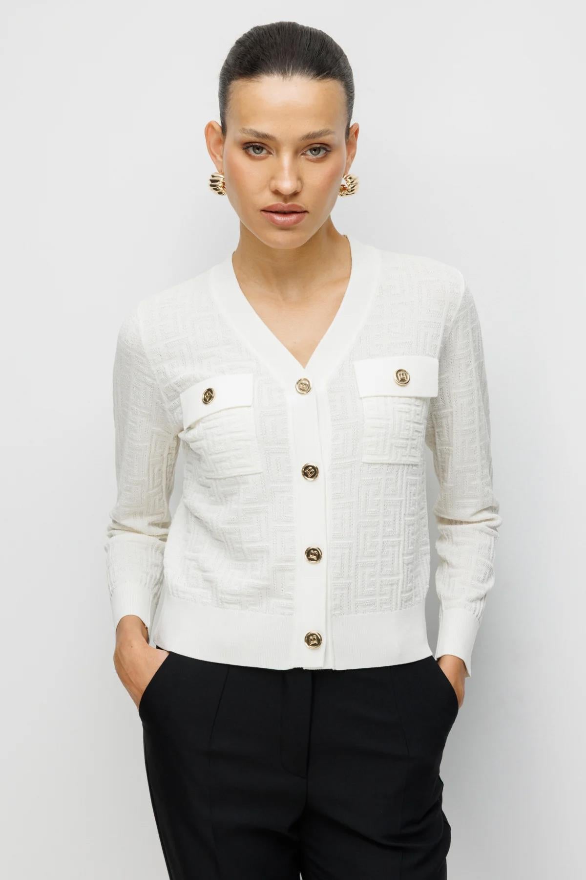 V-neck Cardigan with Flap Pockets