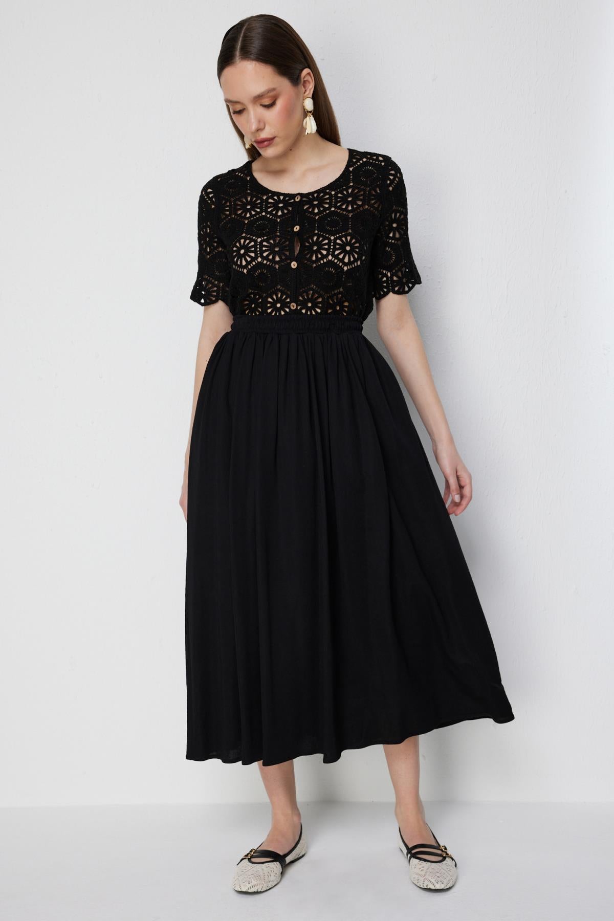 Beli Lastikli Midi Boy Etek