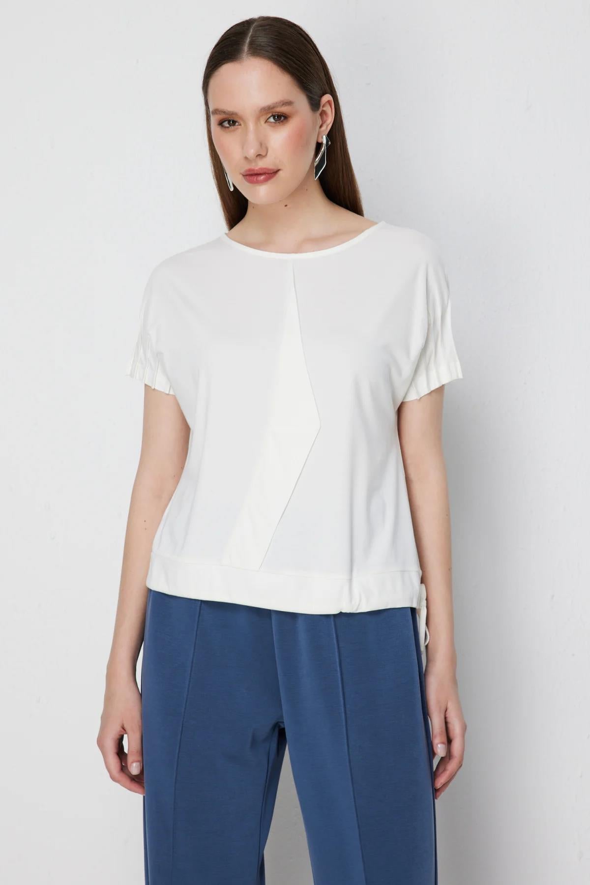 Blouse with Pleated Sleeves and Tie Waist