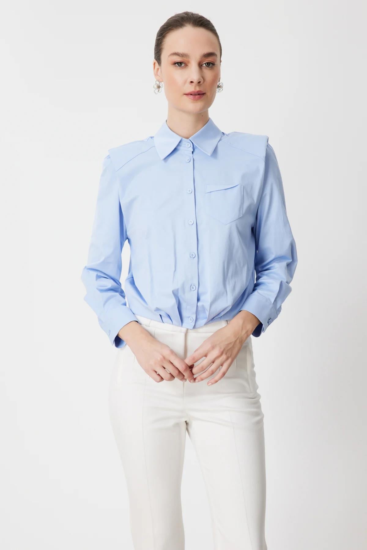 Vatkalı Beli Pileli Gömlek