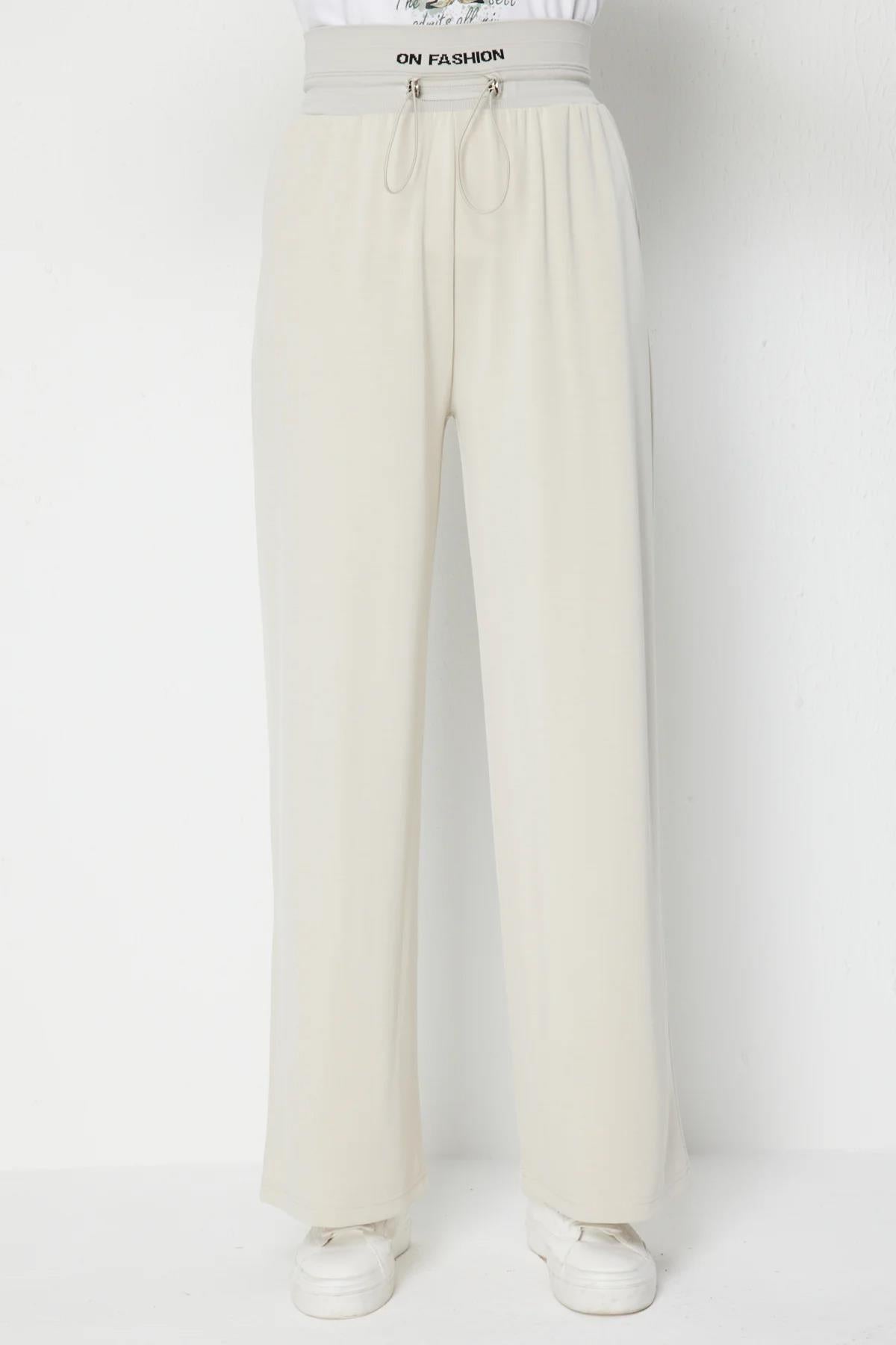 Beli Kalın Lastikli Bol Paça Pantolon