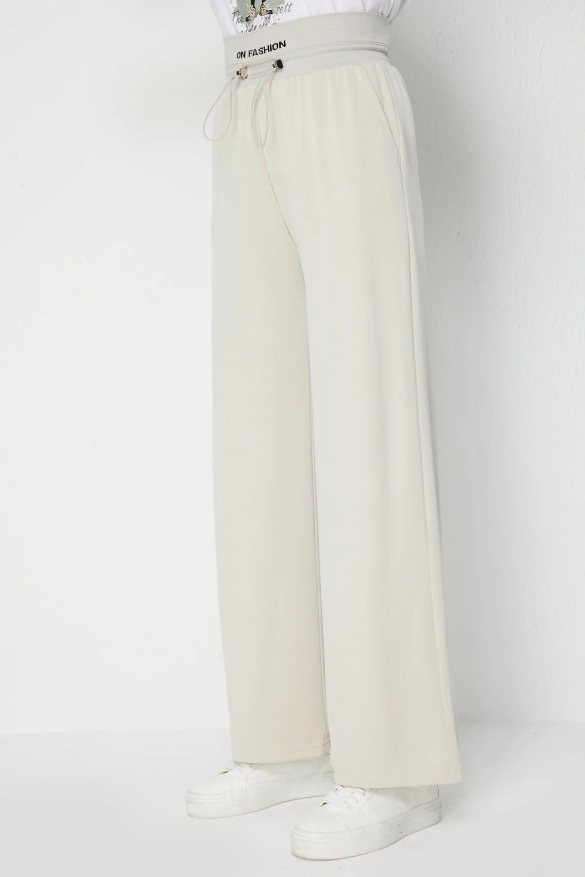 Beli Kalın Lastikli Bol Paça Pantolon