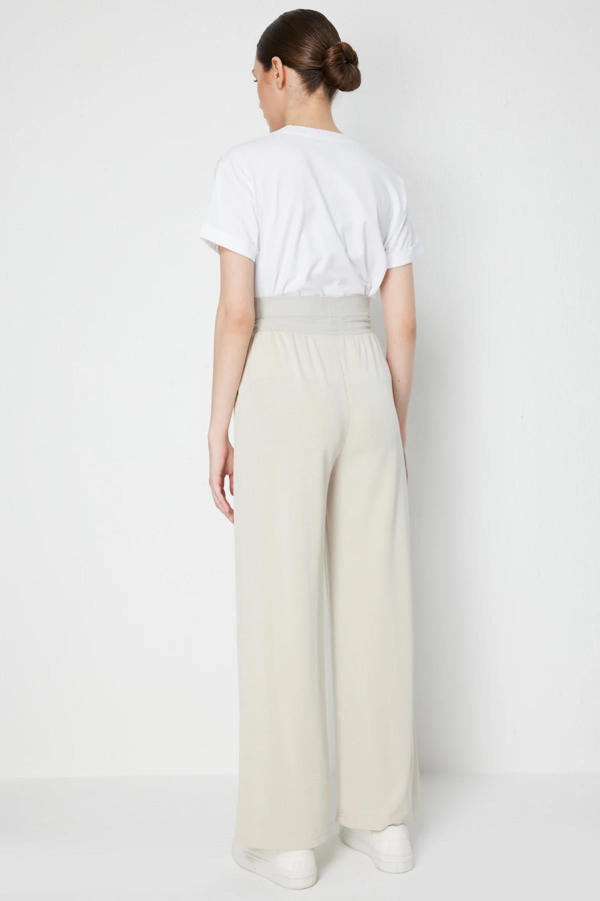 Beli Kalın Lastikli Bol Paça Pantolon