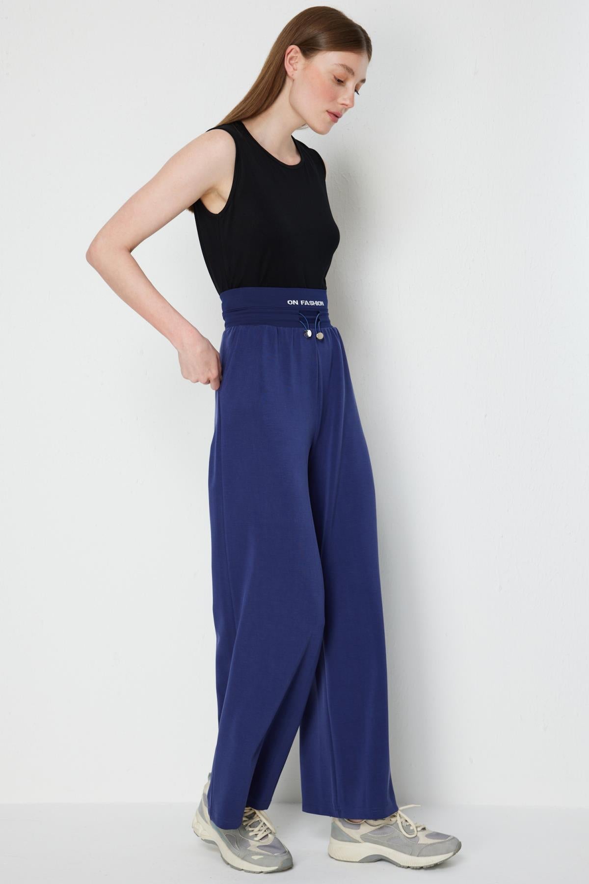 Beli Kalın Lastikli Bol Paça Pantolon