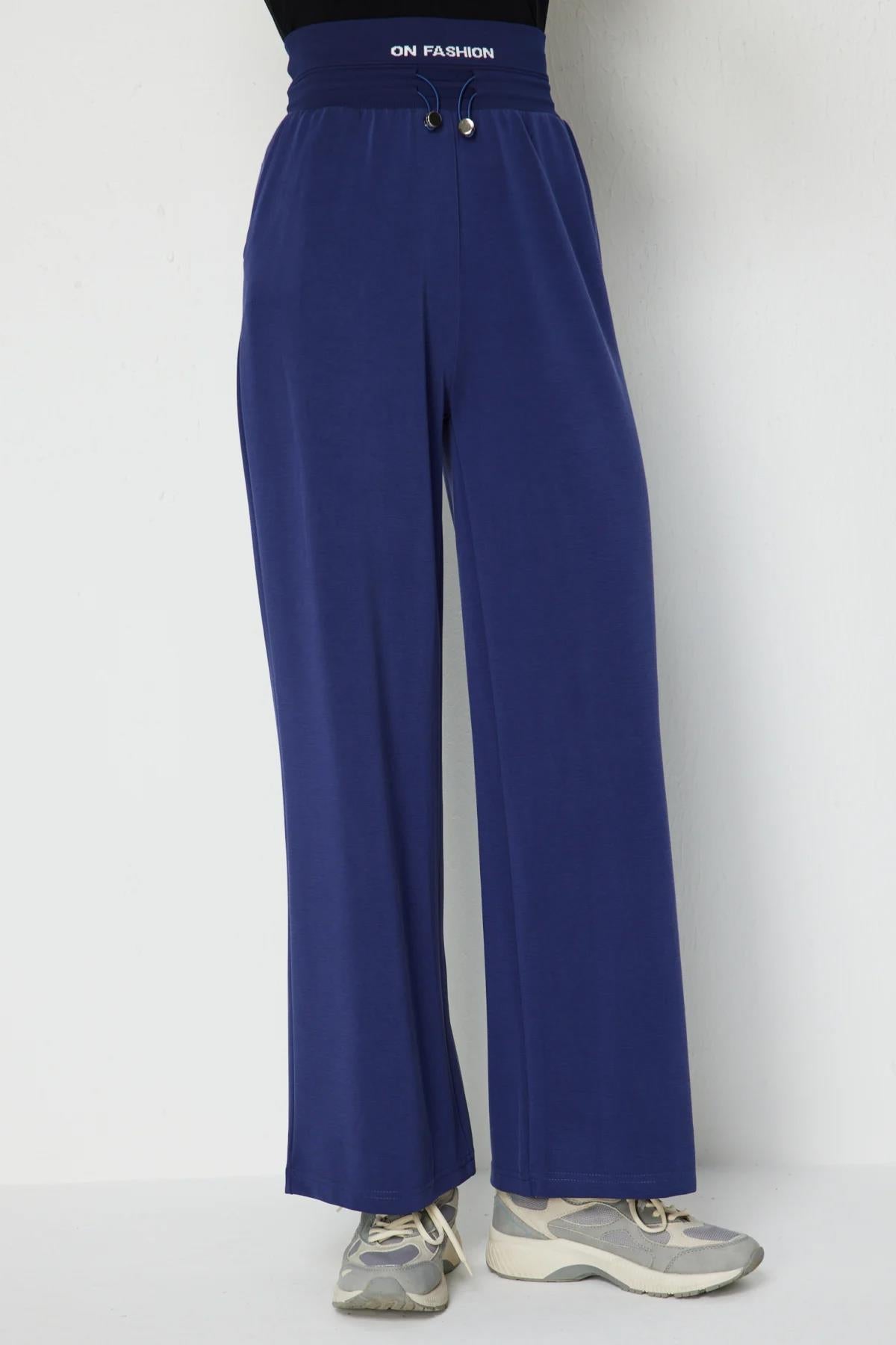 Beli Kalın Lastikli Bol Paça Pantolon