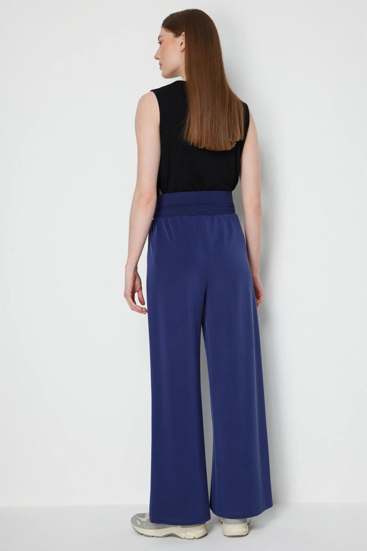 Beli Kalın Lastikli Bol Paça Pantolon