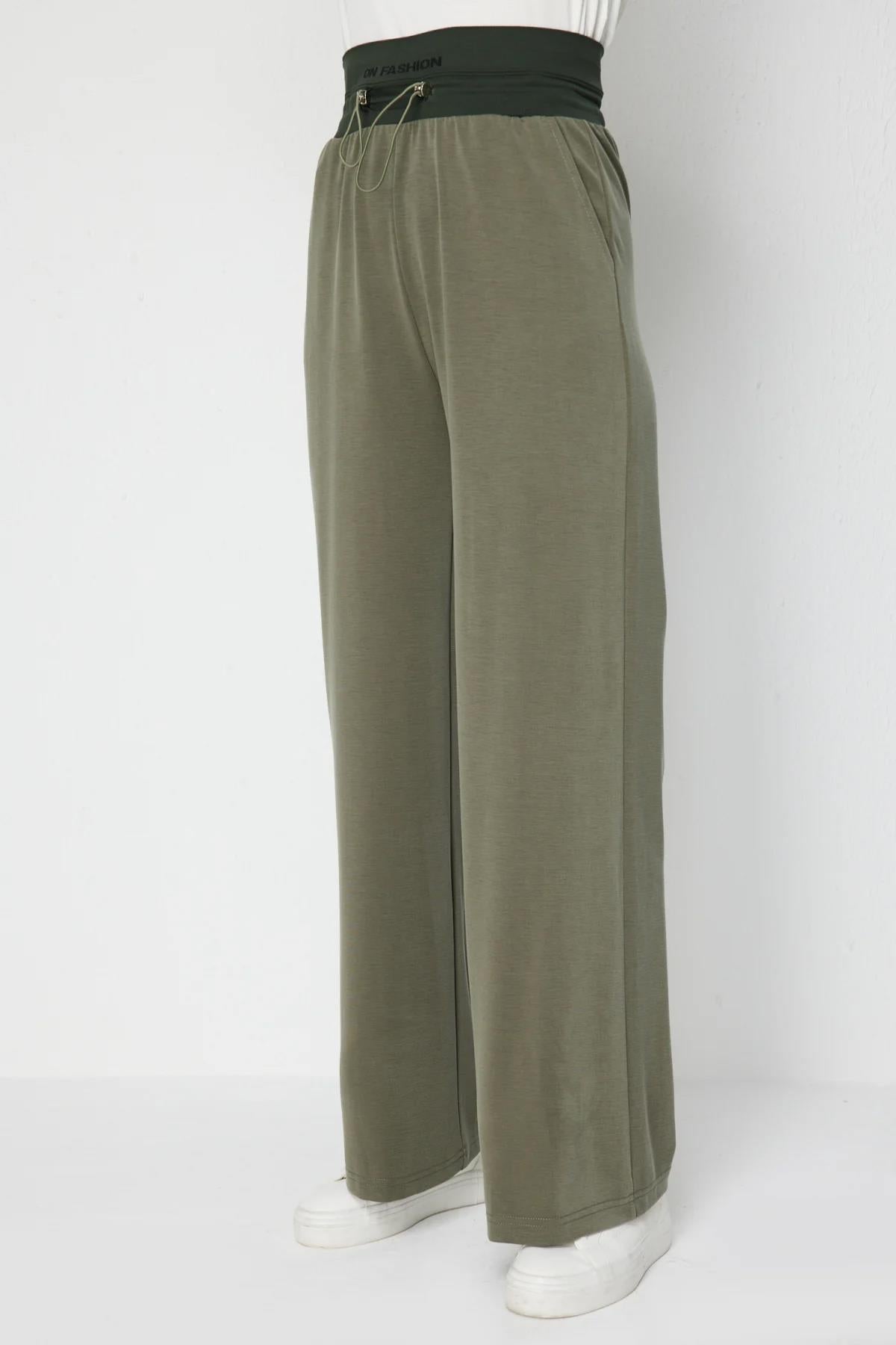 Beli Kalın Lastikli Bol Paça Pantolon