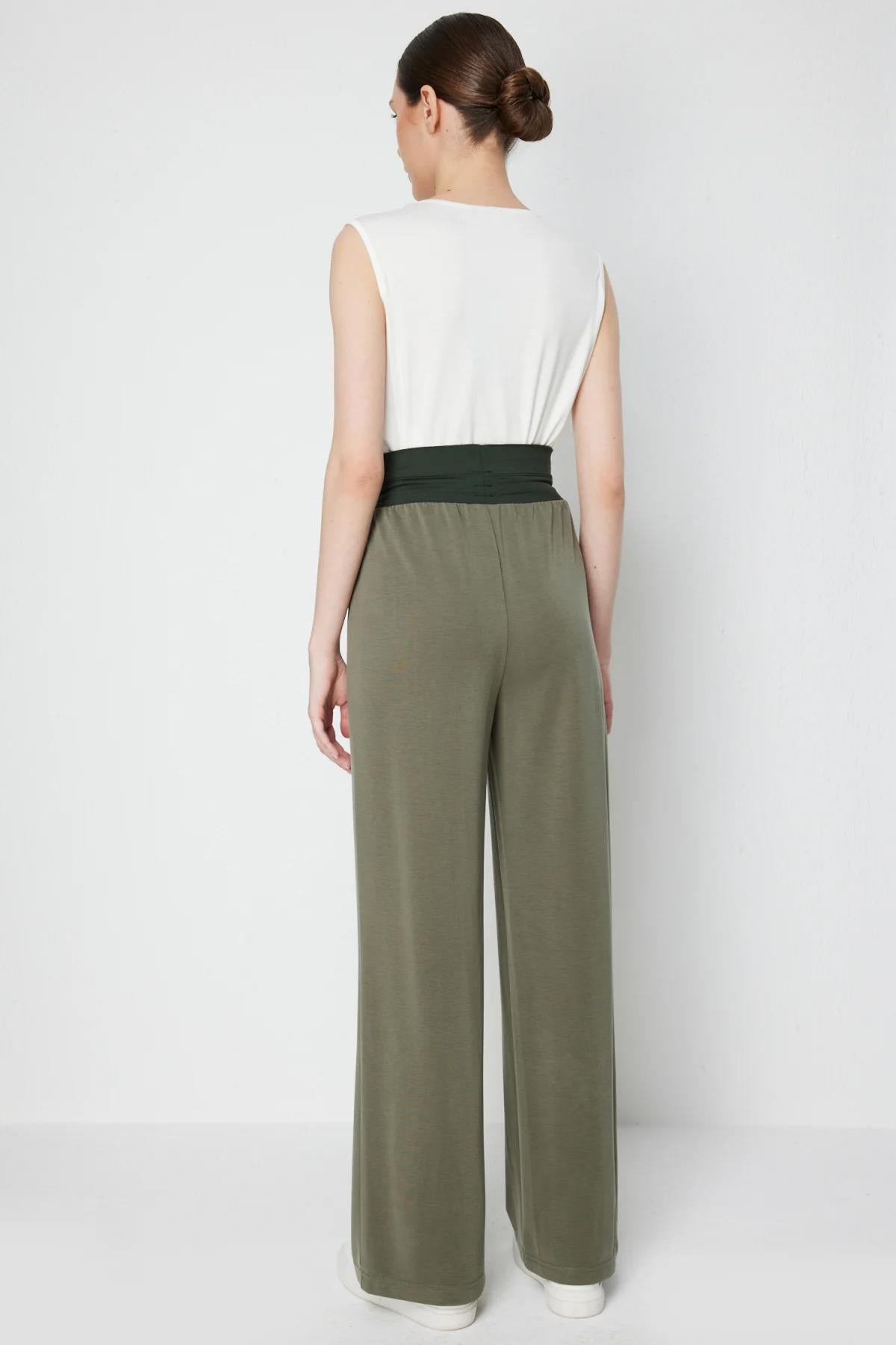 Beli Kalın Lastikli Bol Paça Pantolon