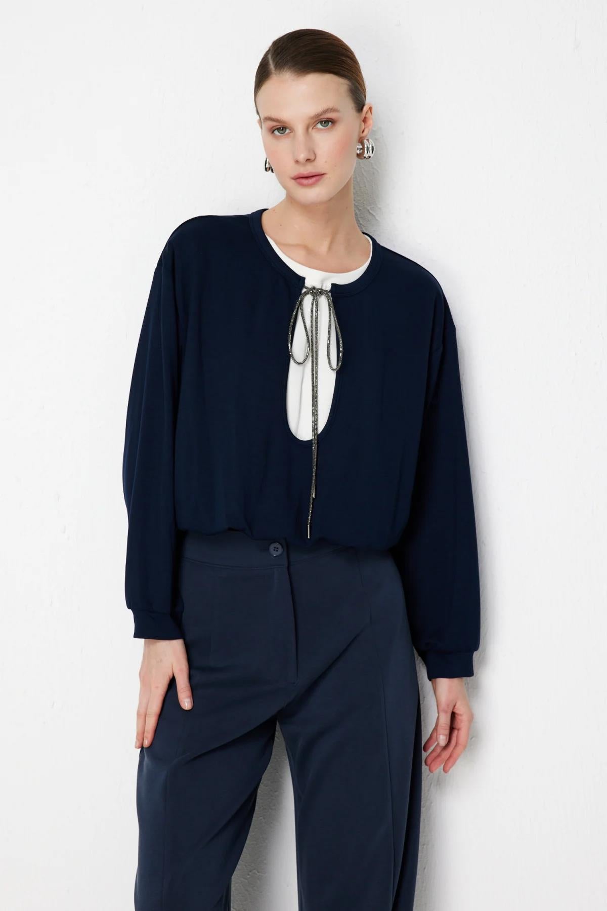 Beli Lastikli Zincirli Crop Sweat Tunik