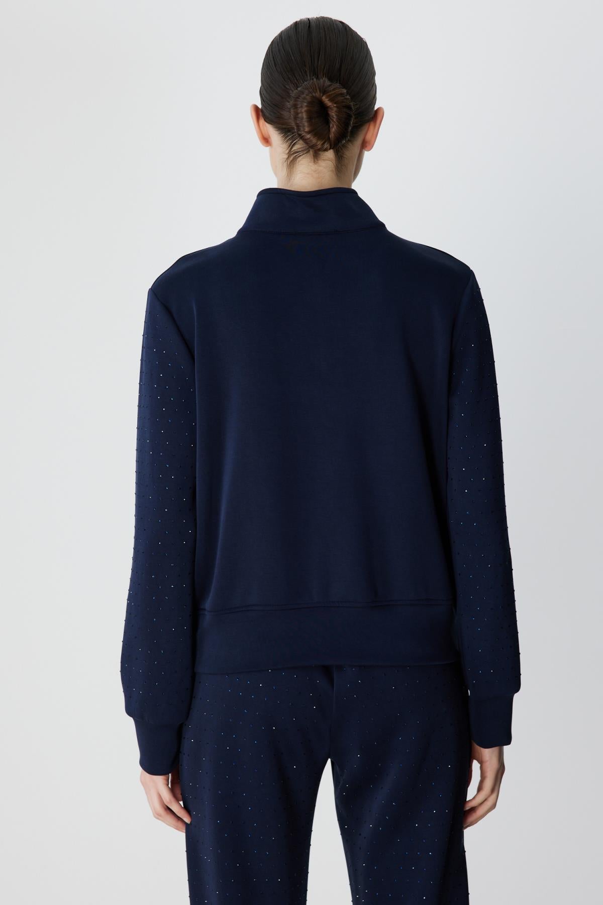 Yakası Fermuarlı Taşlı Eşofman Üstü