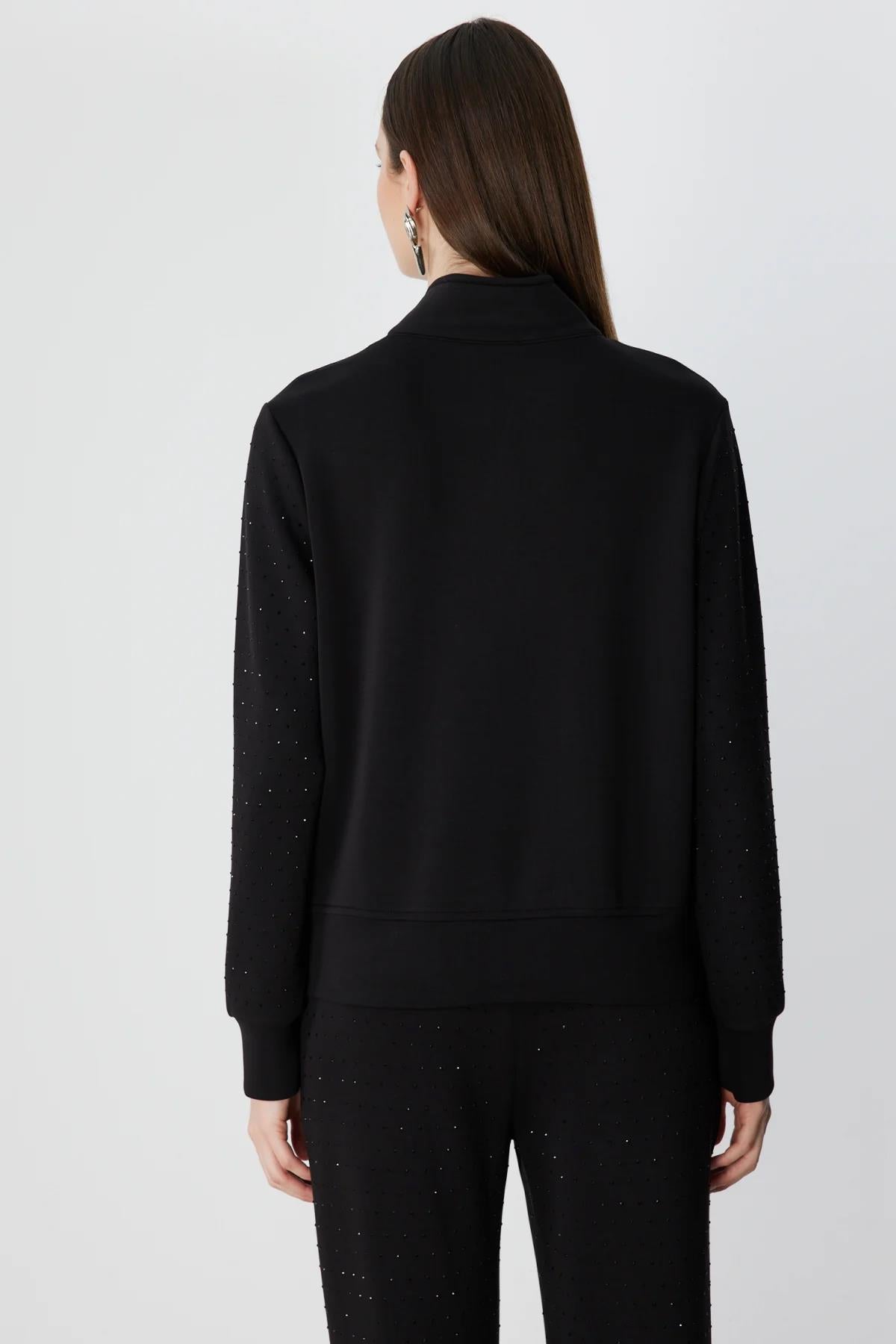 Yakası Fermuarlı Taşlı Eşofman Üstü