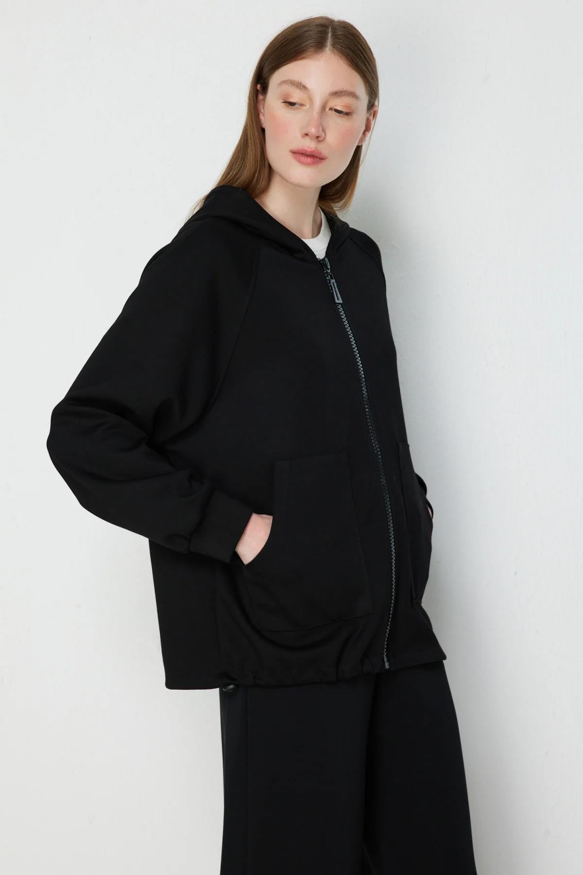 Hooded Cardigan with Bear Print on the Back
