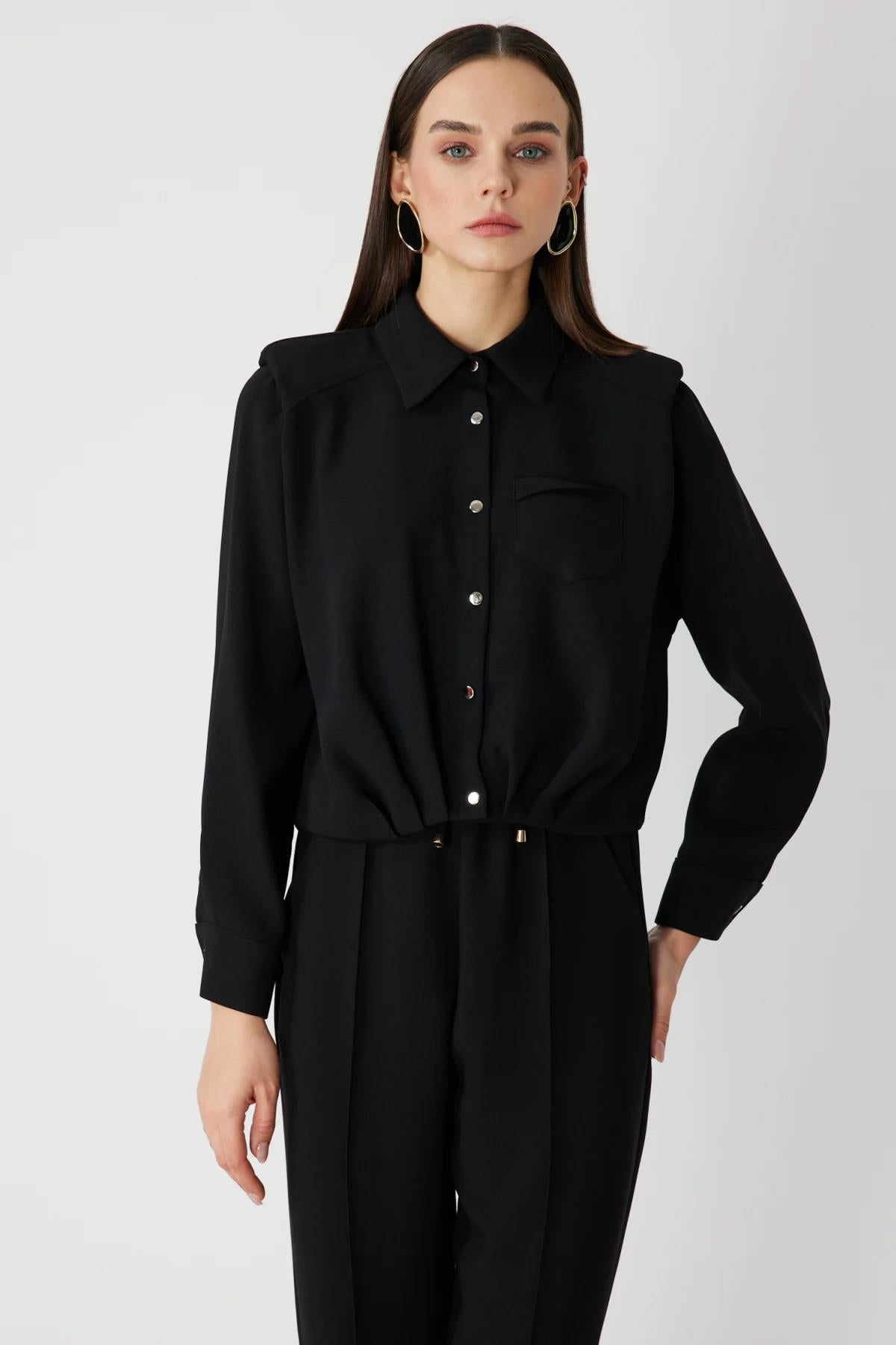 Pleated Short Shirt with Padded Shoulders