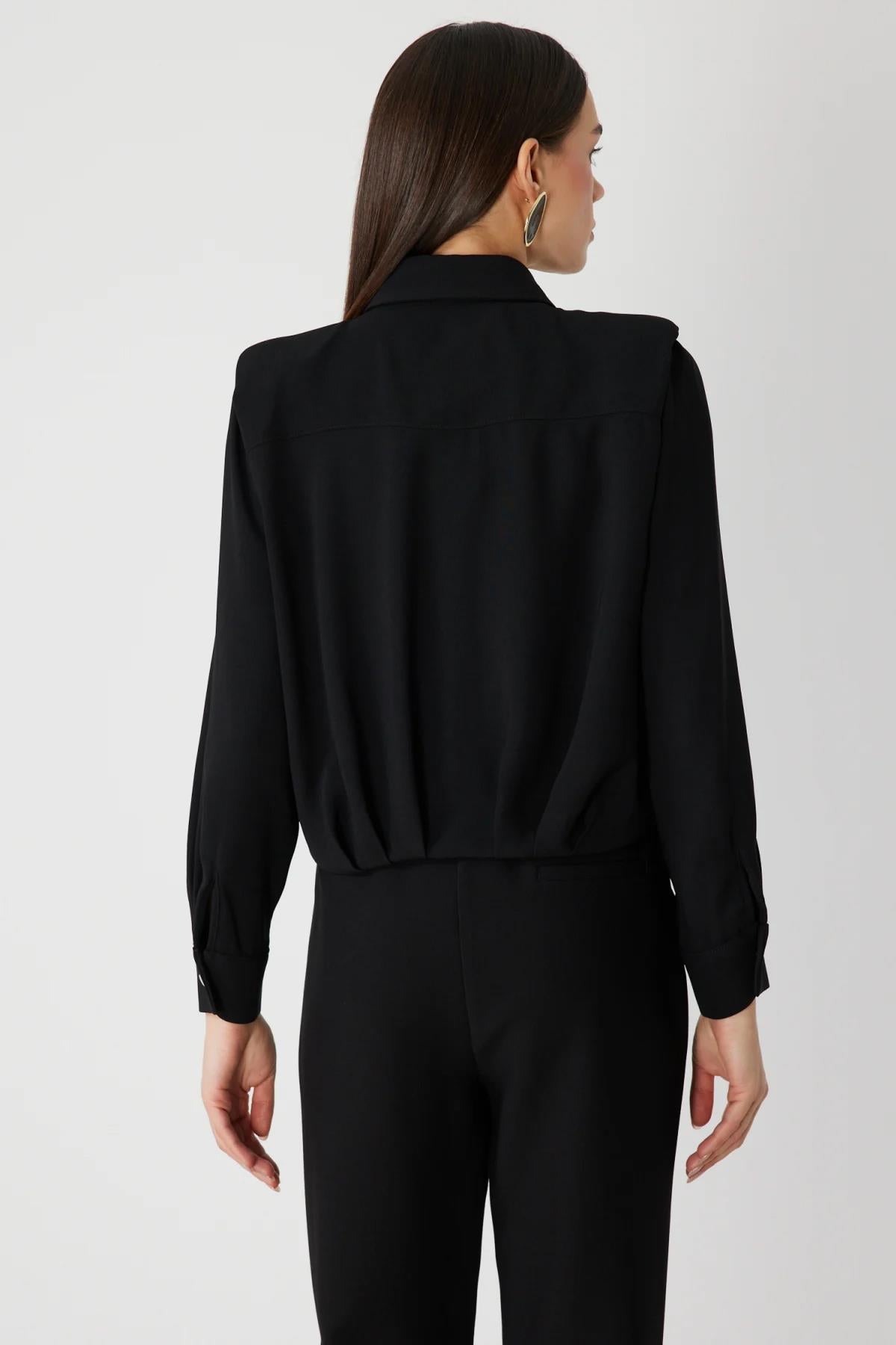 Pleated Short Shirt with Padded Shoulders