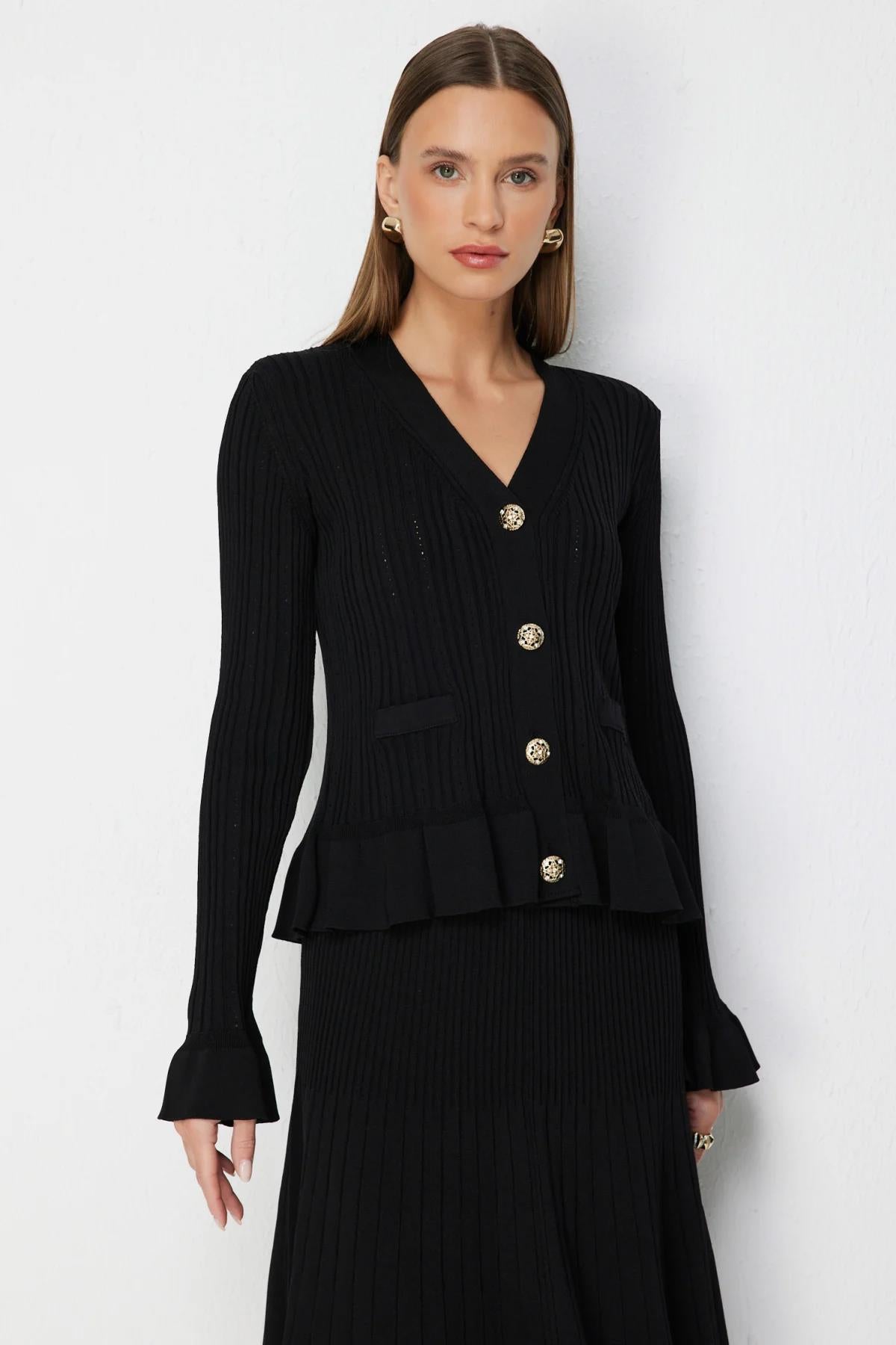 V-Neck Flared Sleeve Knit Cardigan