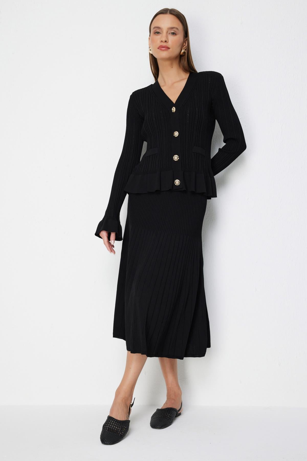 V-Neck Flared Sleeve Knit Cardigan