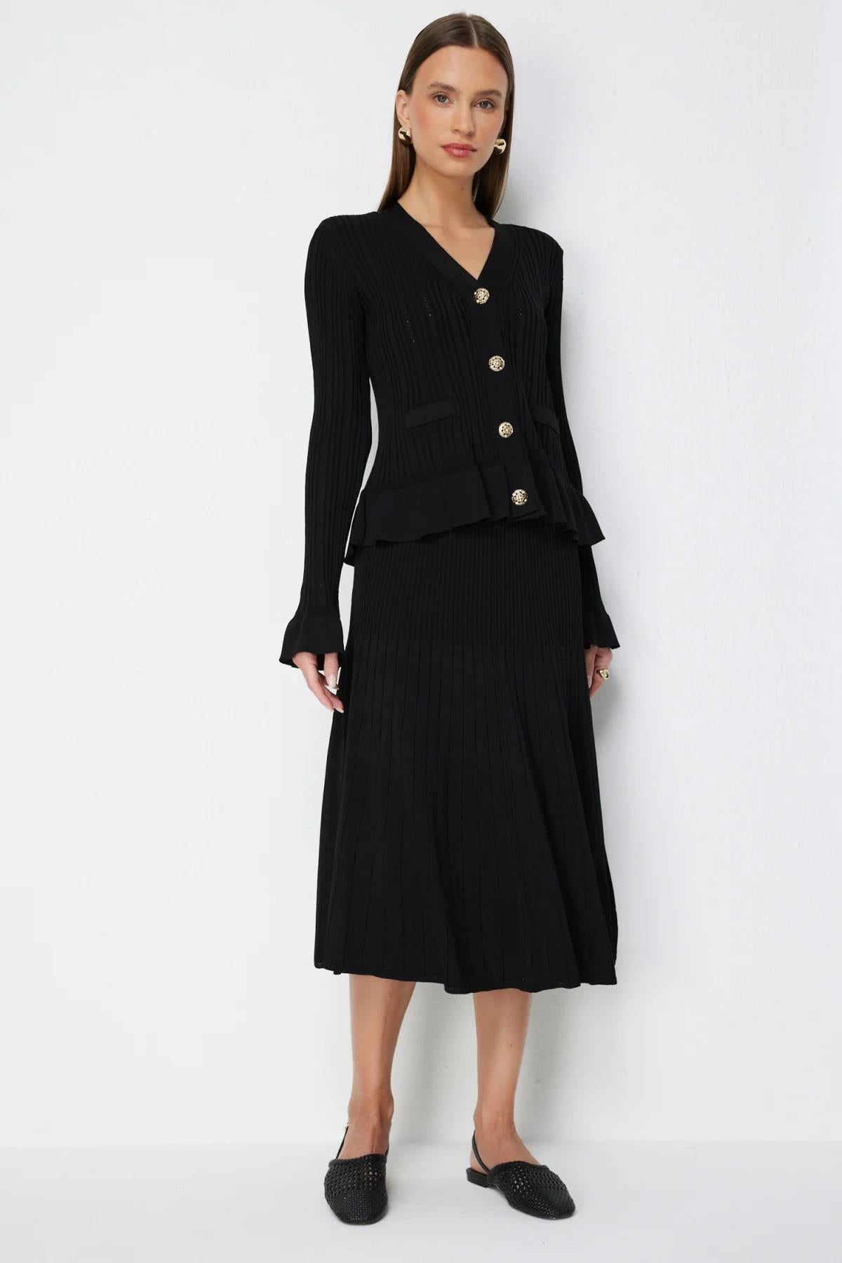 Piliseli Triko Midi Etek