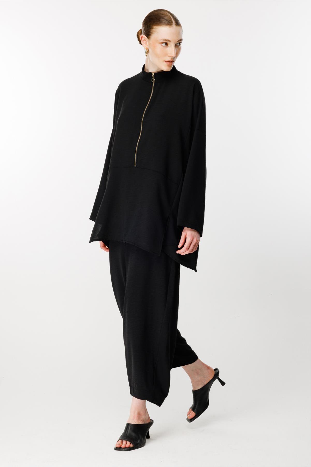 Önü Fermuarlı Tunik Pantolon Takım - Eser Giyim