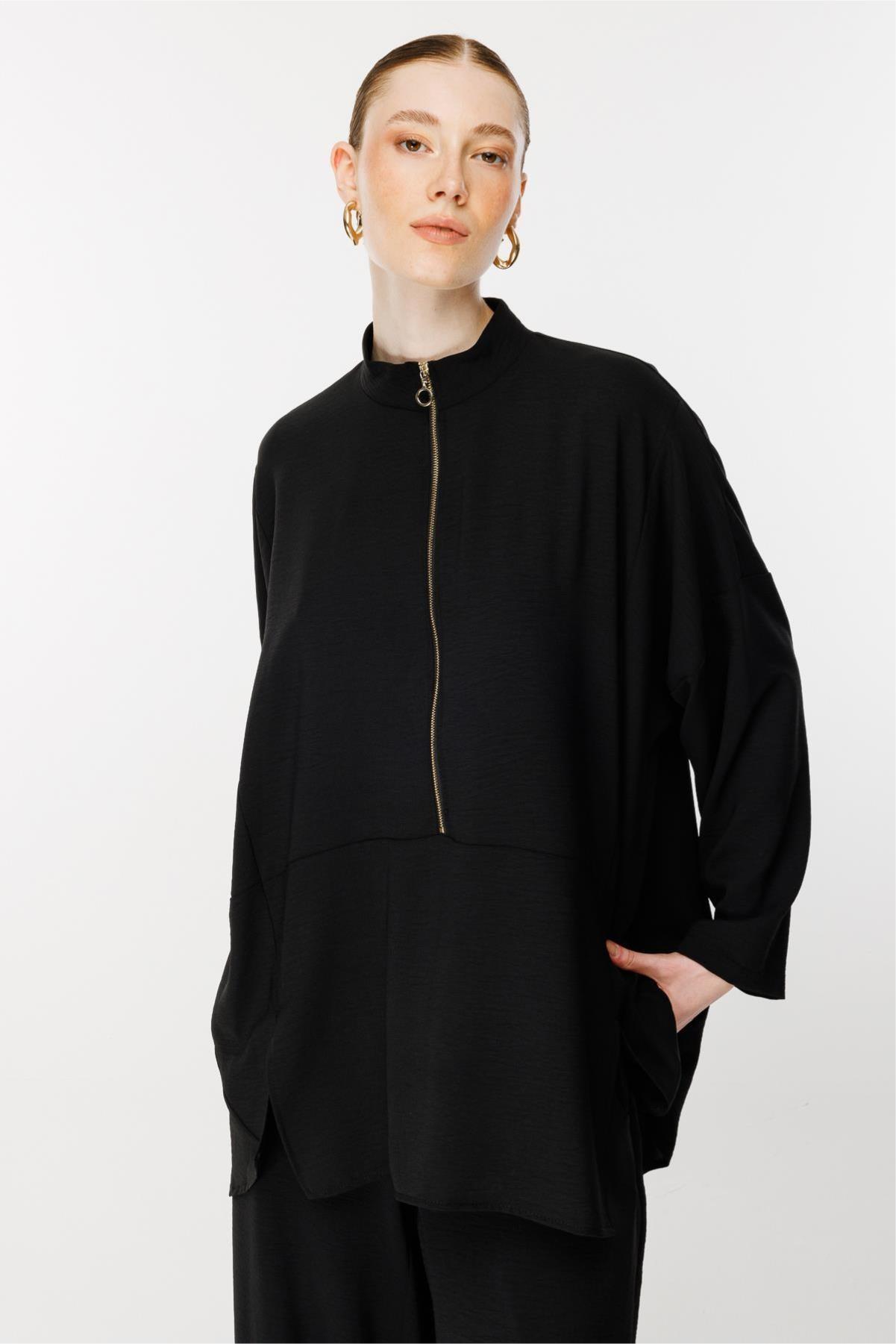 Önü Fermuarlı Tunik Pantolon Takım - Eser Giyim