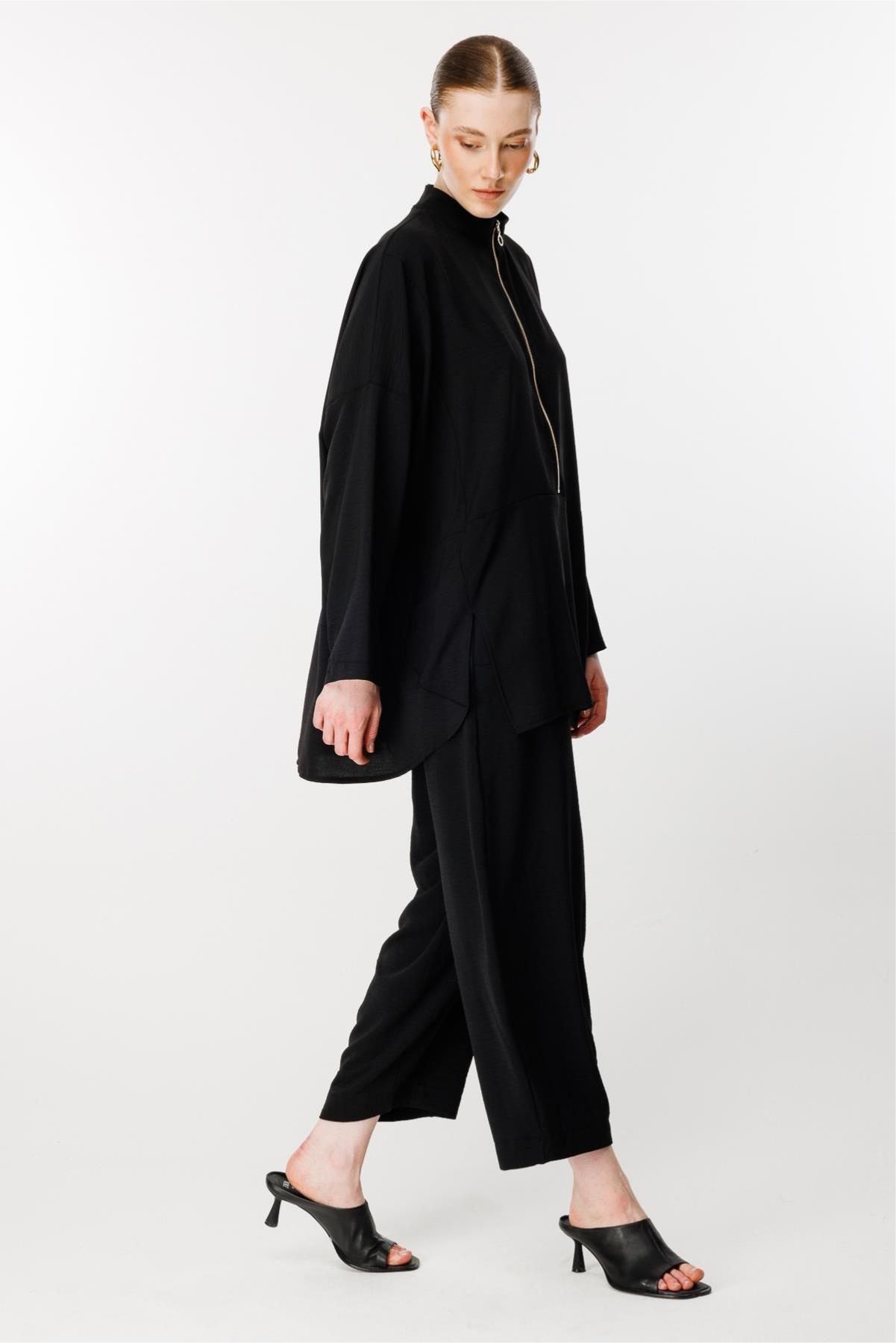 Önü Fermuarlı Tunik Pantolon Takım - Eser Giyim