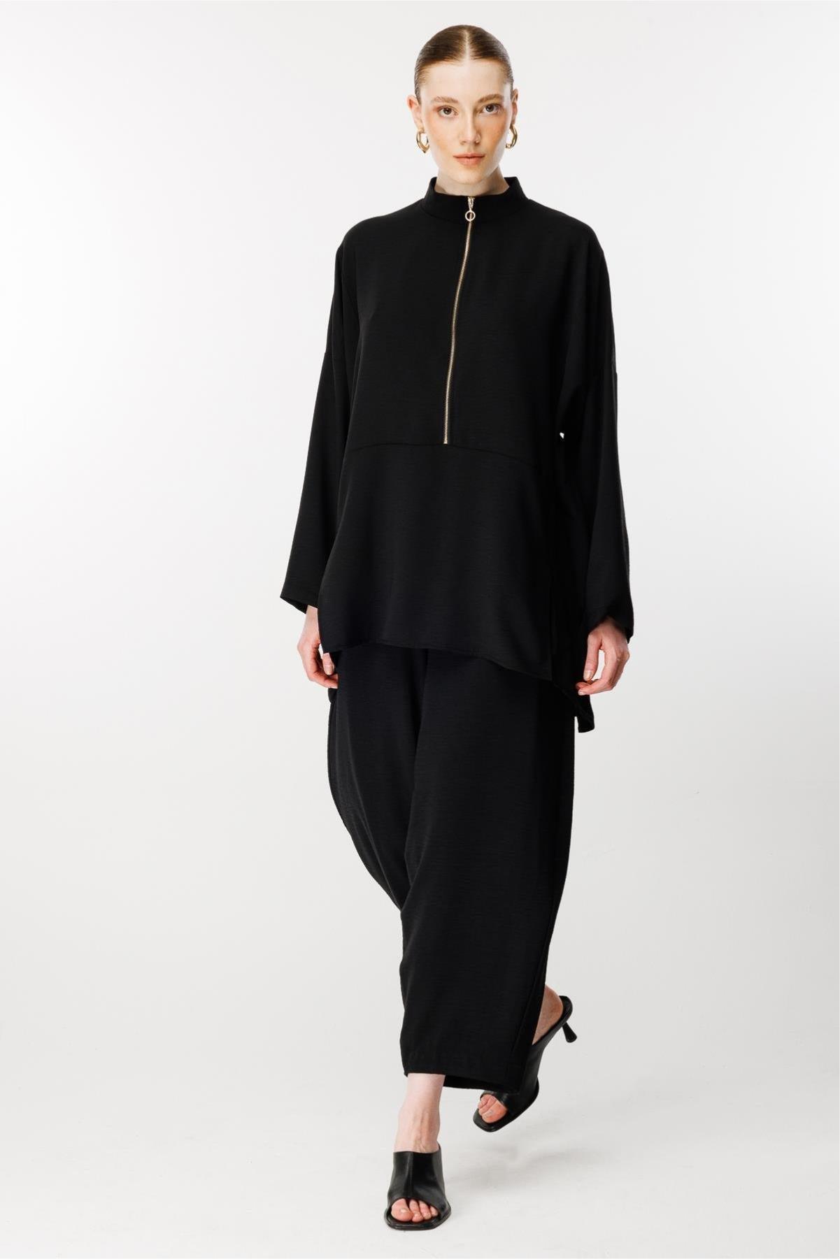 Önü Fermuarlı Tunik Pantolon Takım - Eser Giyim