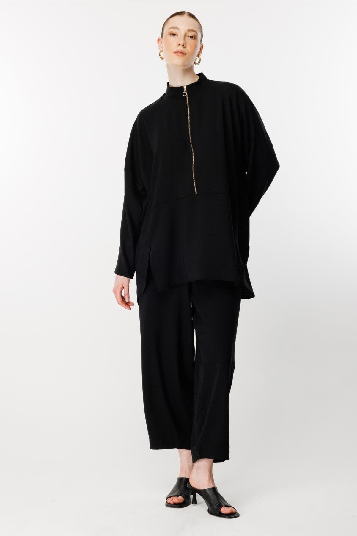 Önü Fermuarlı Tunik Pantolon Takım - Eser Giyim