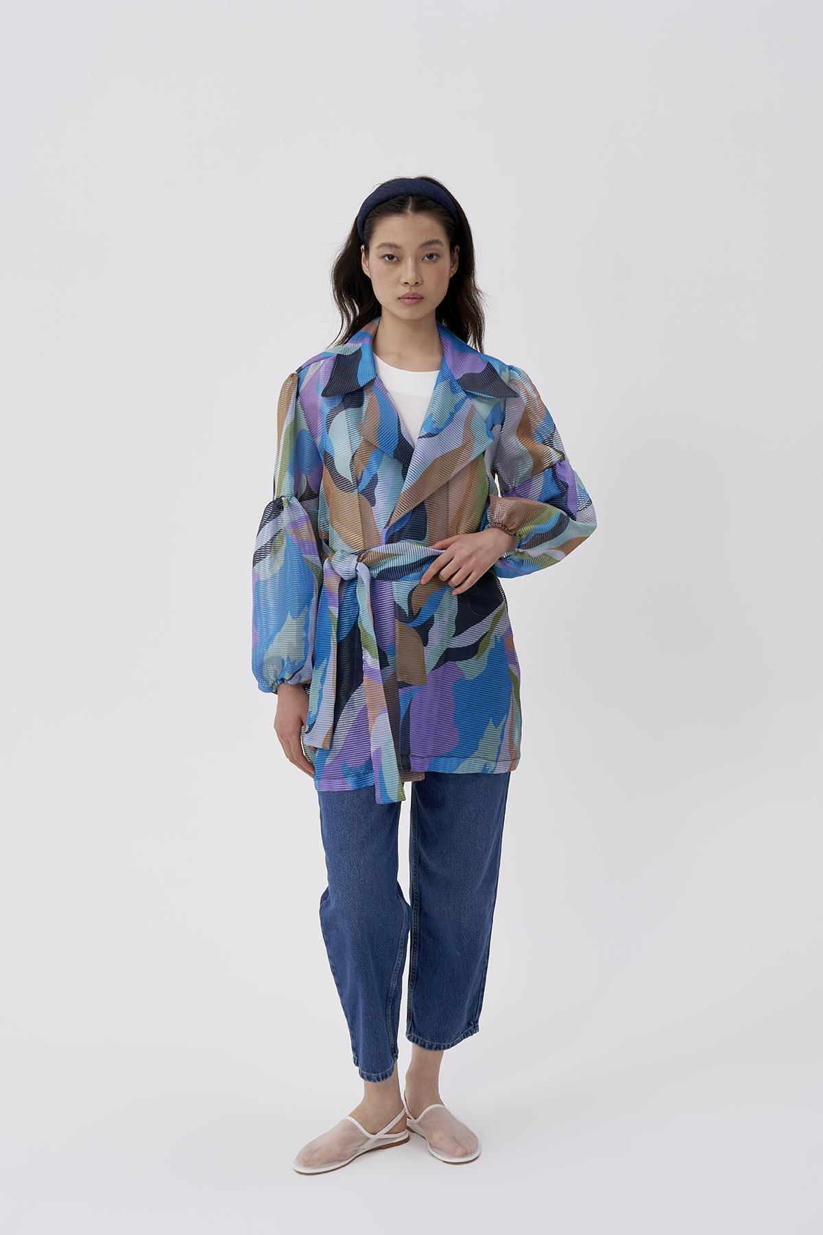 Organze Fitilli Desenli Balon Kollu Ceket - Eser Giyim