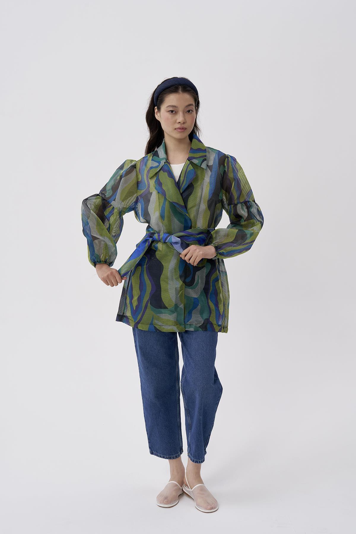 Organze Fitilli Desenli Balon Kollu Ceket - Eser Giyim