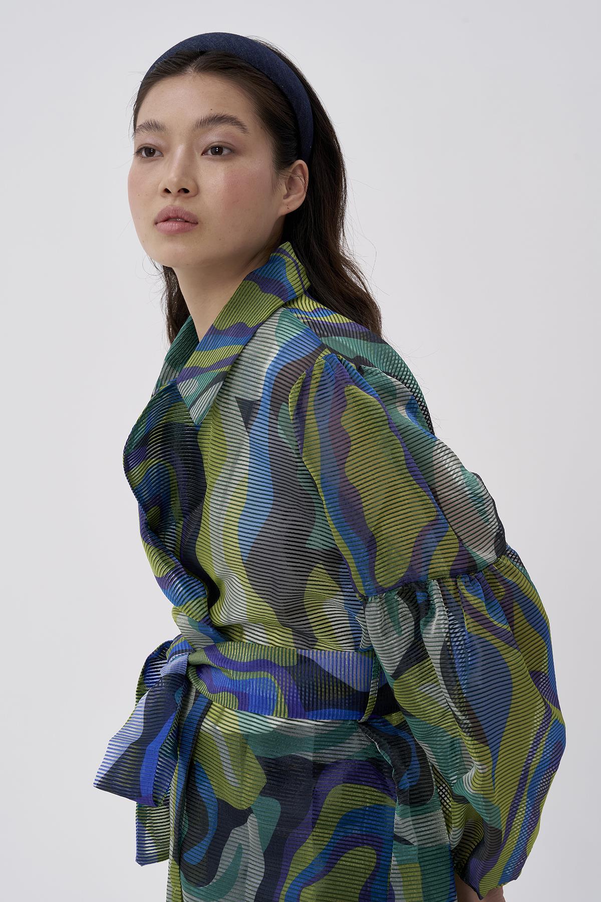 Organze Fitilli Desenli Balon Kollu Ceket - Eser Giyim