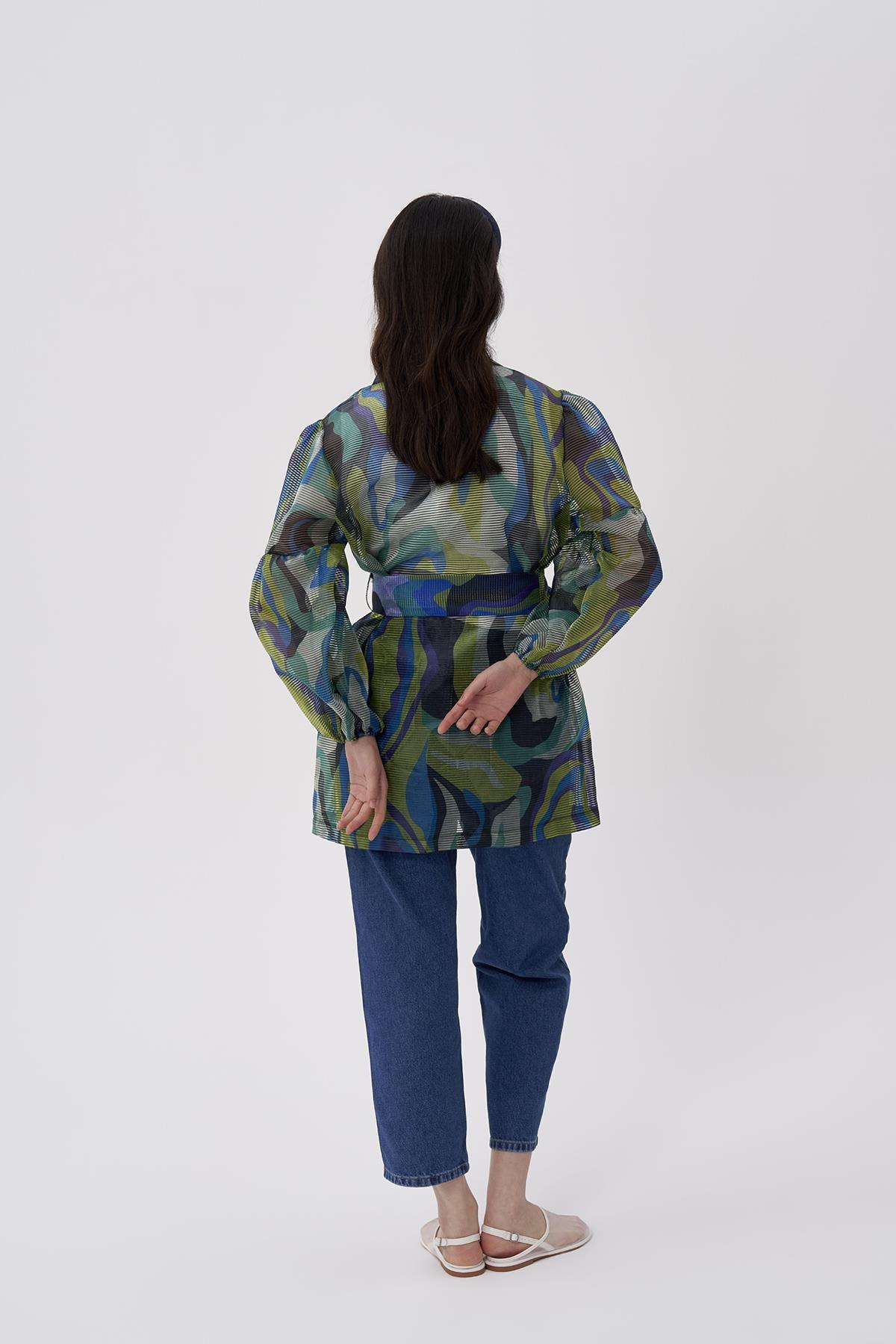 Organze Fitilli Desenli Balon Kollu Ceket - Eser Giyim