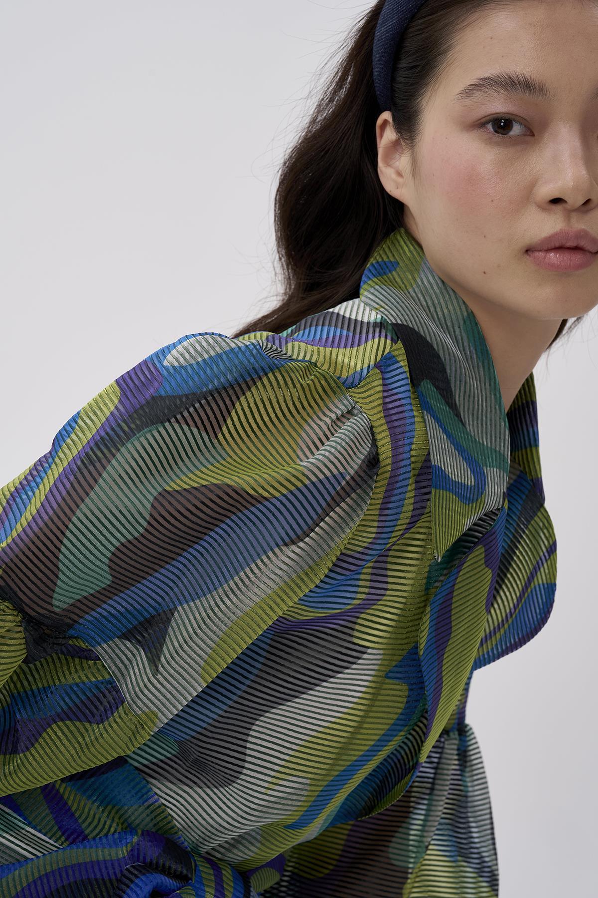 Organze Fitilli Desenli Balon Kollu Ceket - Eser Giyim