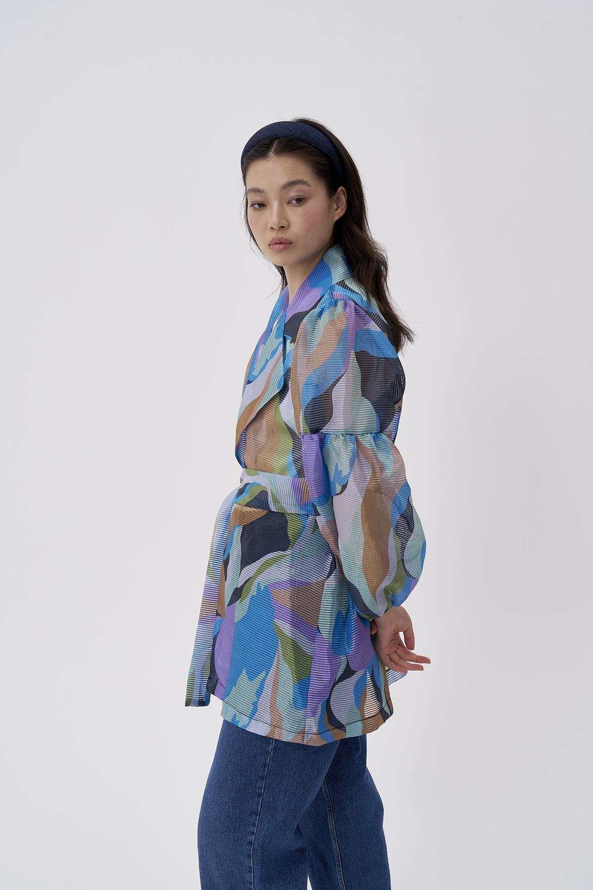 Organze Fitilli Desenli Balon Kollu Ceket - Eser Giyim