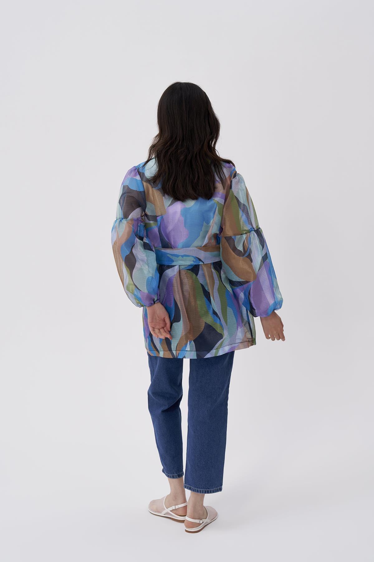 Organze Fitilli Desenli Balon Kollu Ceket - Eser Giyim