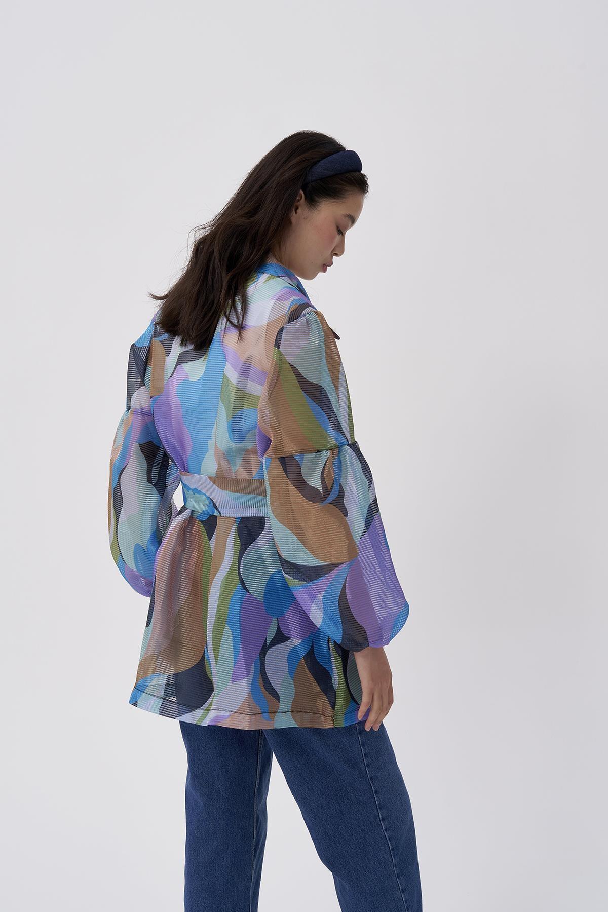 Organze Fitilli Desenli Balon Kollu Ceket - Eser Giyim