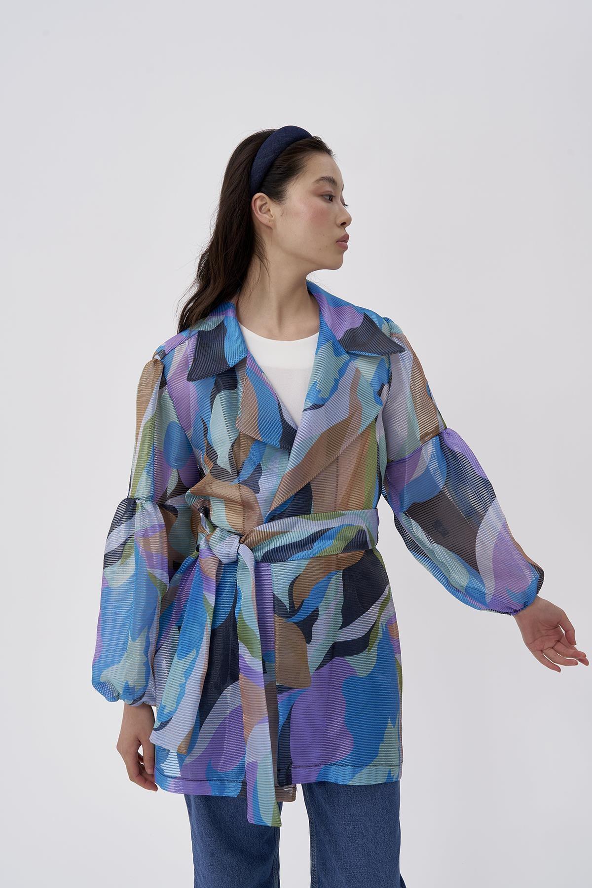 Organze Fitilli Desenli Balon Kollu Ceket - Eser Giyim