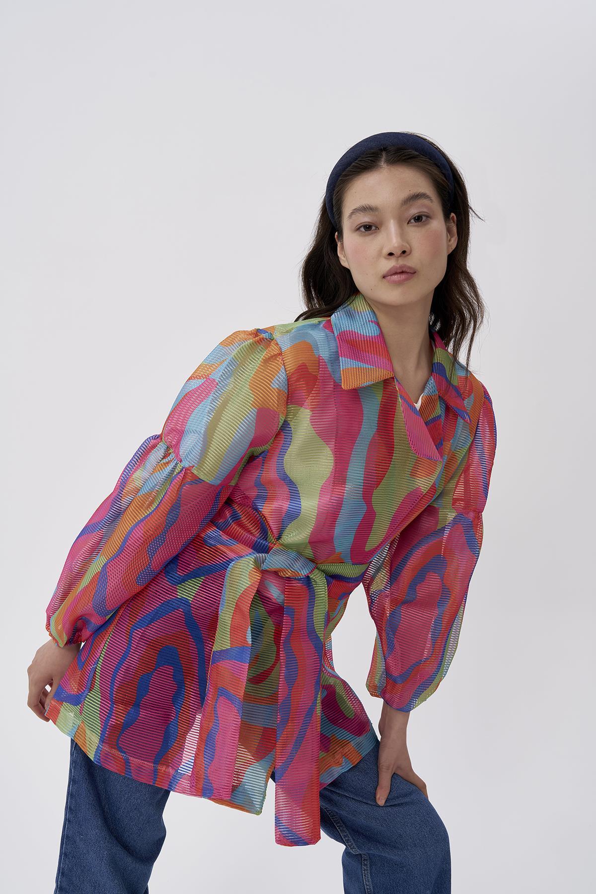 Organze Fitilli Desenli Balon Kollu Ceket - Eser Giyim