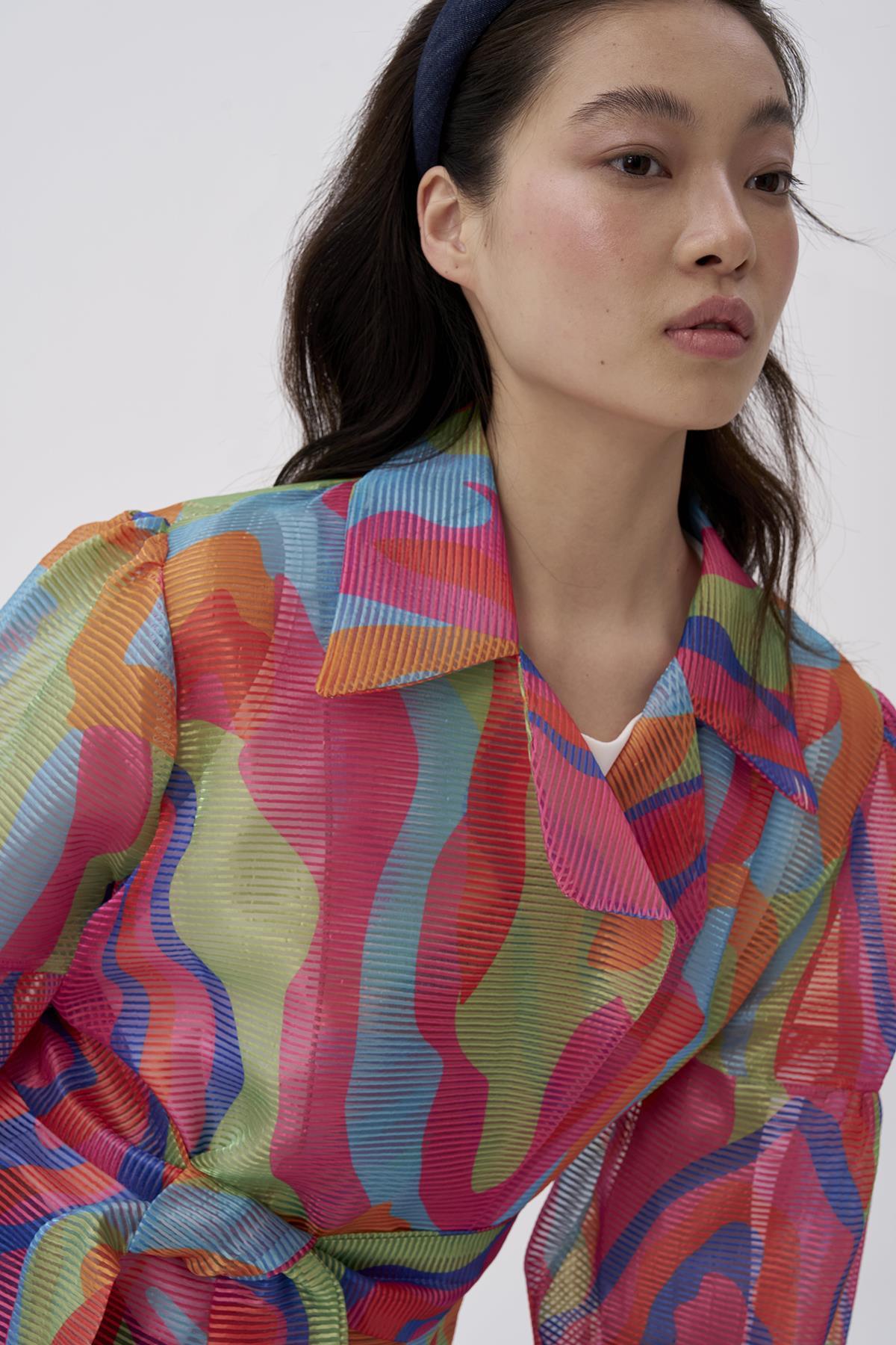 Organze Fitilli Desenli Balon Kollu Ceket - Eser Giyim