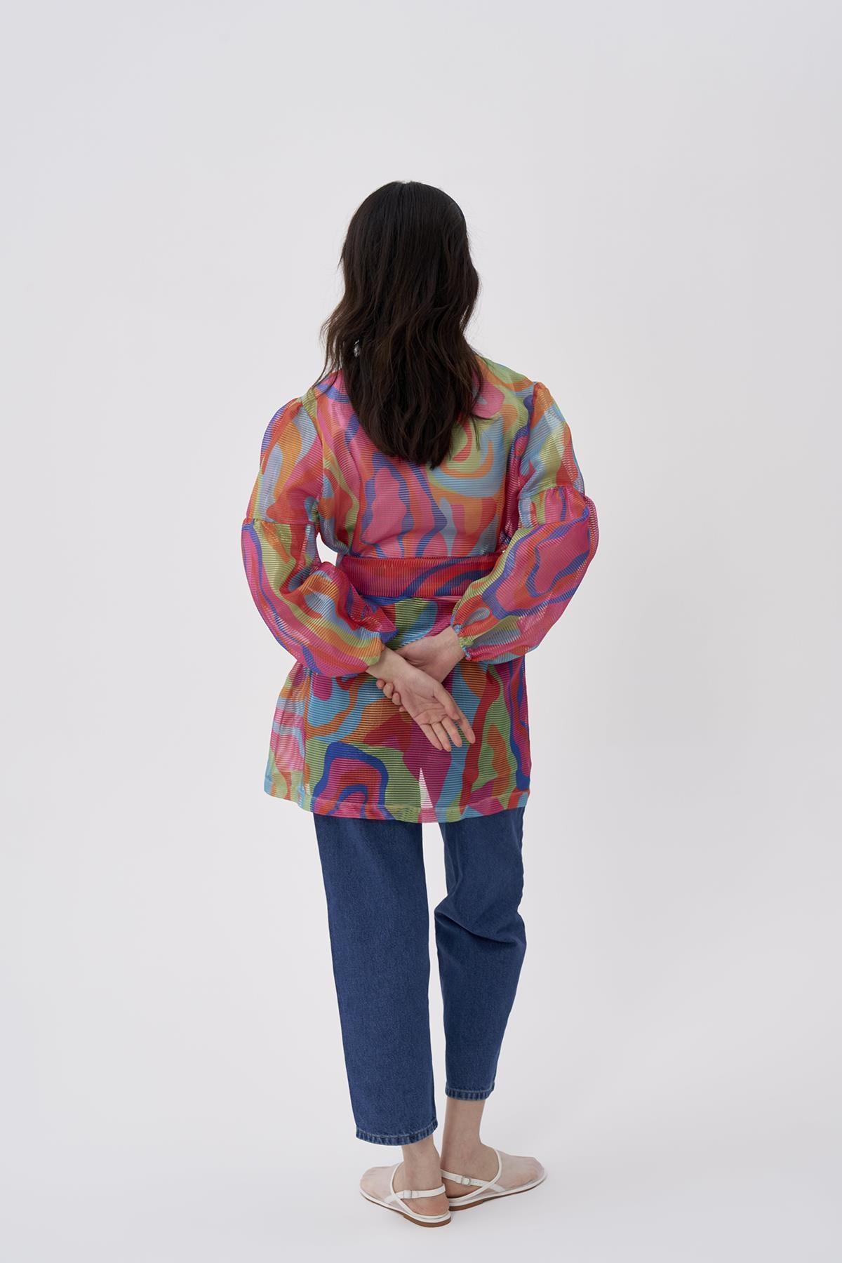 Organze Fitilli Desenli Balon Kollu Ceket - Eser Giyim