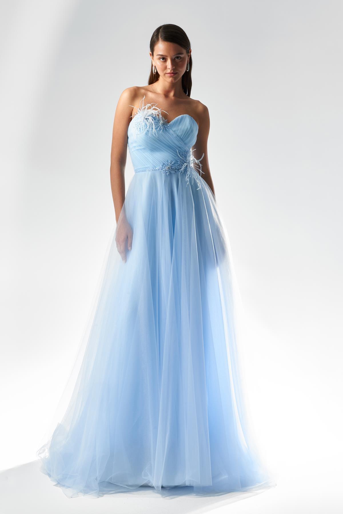 Otriş İşlemeli Göğüs Drape Detaylı Elbise - Eser Giyim