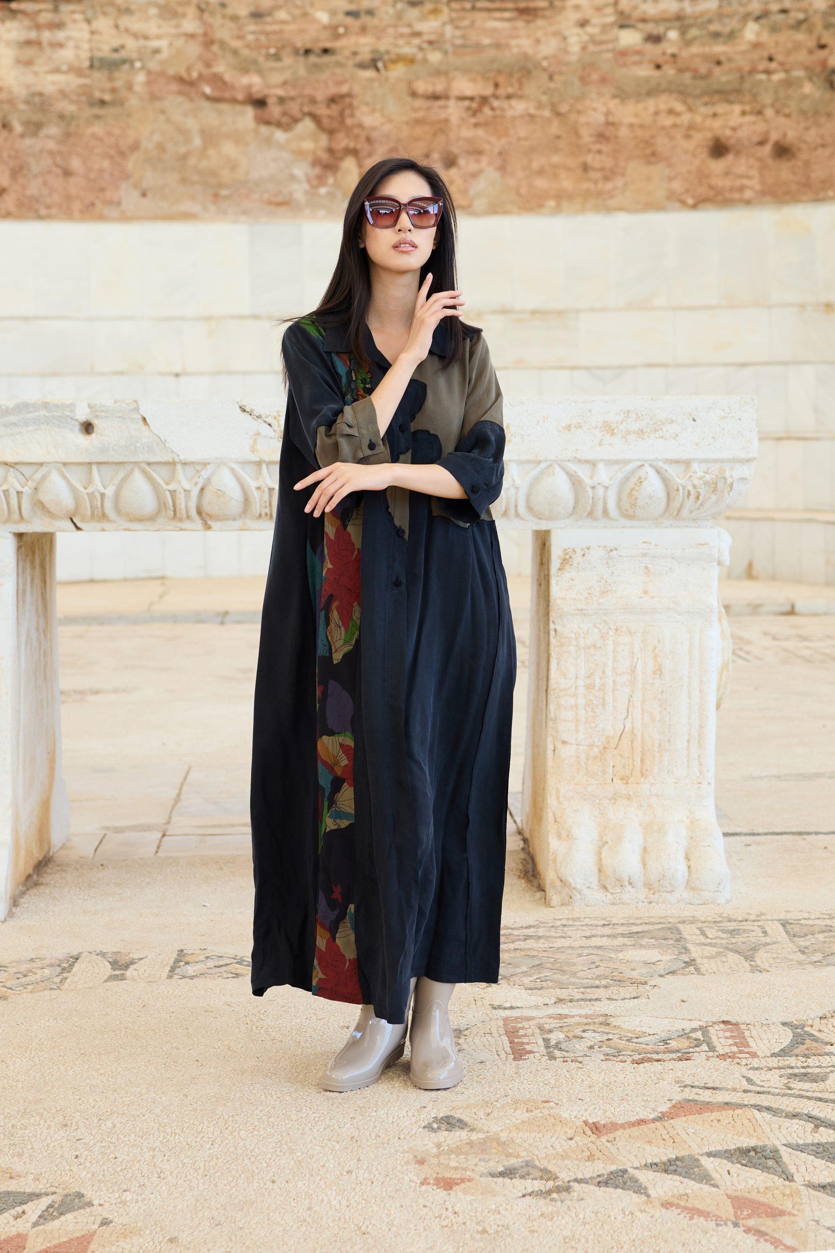 Parça Kumaşlı Büyük Beden İpek Elbise - Eser Giyim